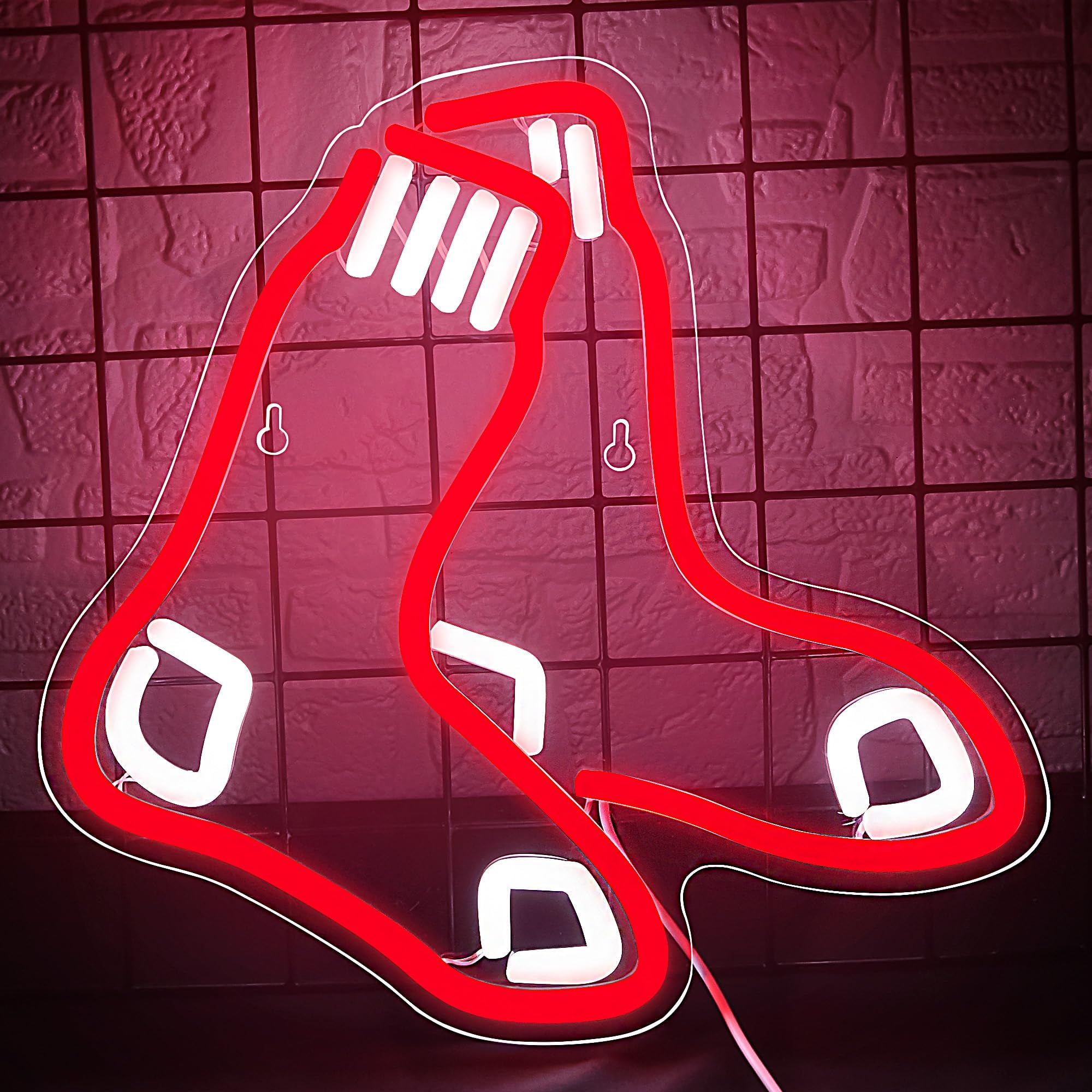 FTMGGDG Baseball Neon Sign LED Light for Wall Decor, 12x11.7in, Red Sox-Red & White, Model FMXD700, Ideal for Boys Room, Club, Bar