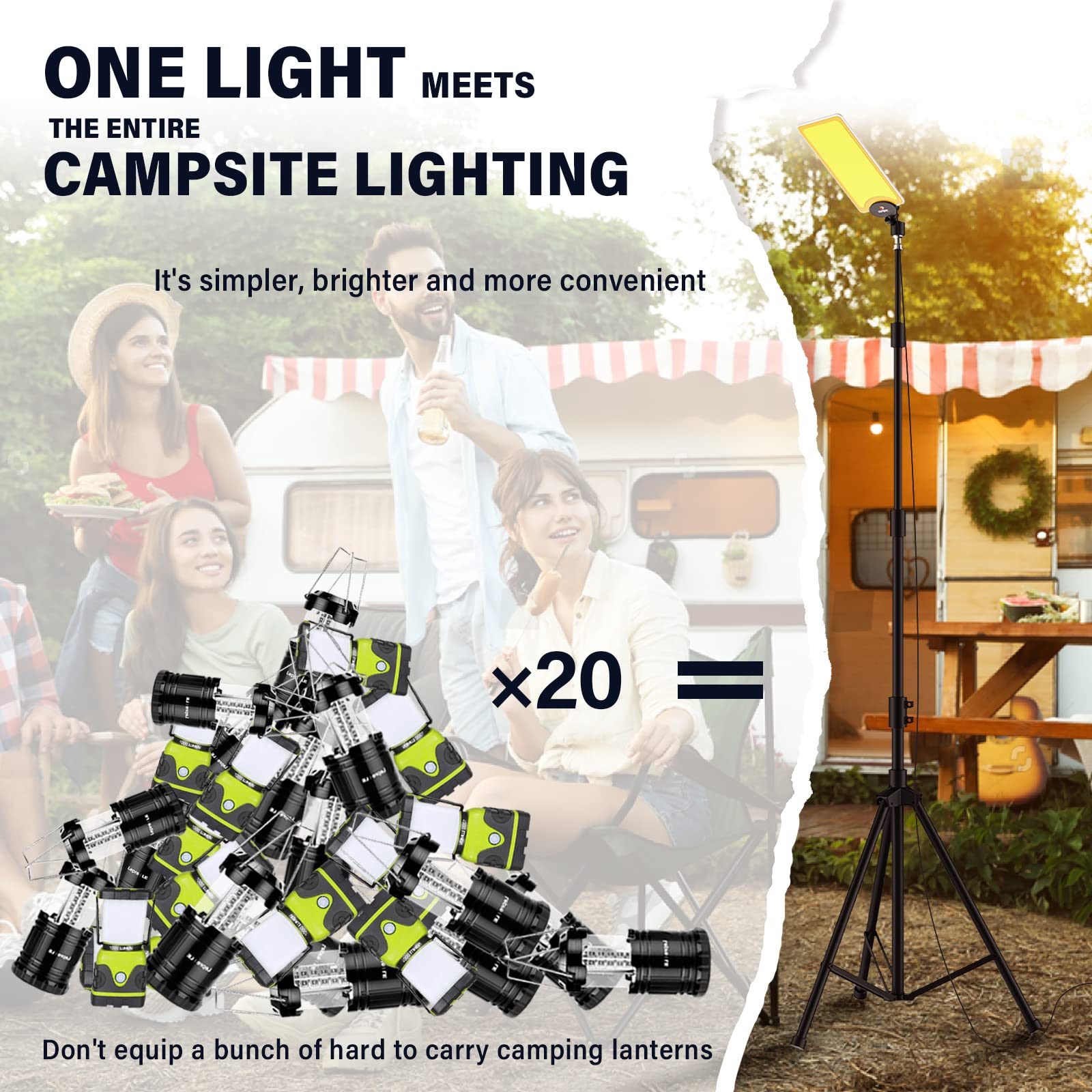 Conpex Telescopic Led Camping Lights 18000 Lumens Camp Light For Camping Tripod, Night Fishing Lights For Bank Remote Control Camping Light Outdoor Telescoping Light With Stand Telescopic Pole Light