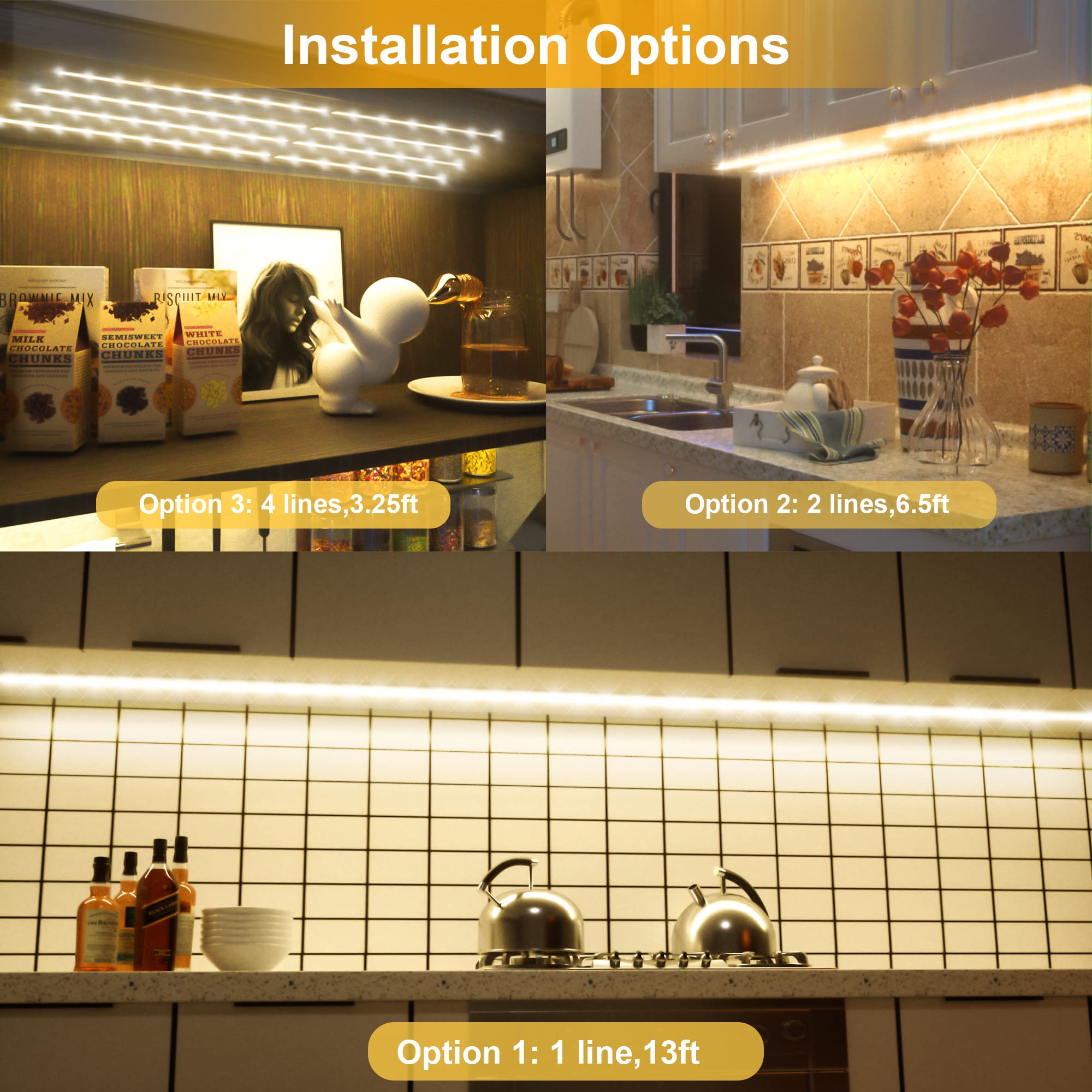 LAFULIT 8 PCS Under Cabinet Lighting Kit, 13FT Flexible LED Strip Lights, 4000K Neutral White, RF Remote & Power Adapter Included
