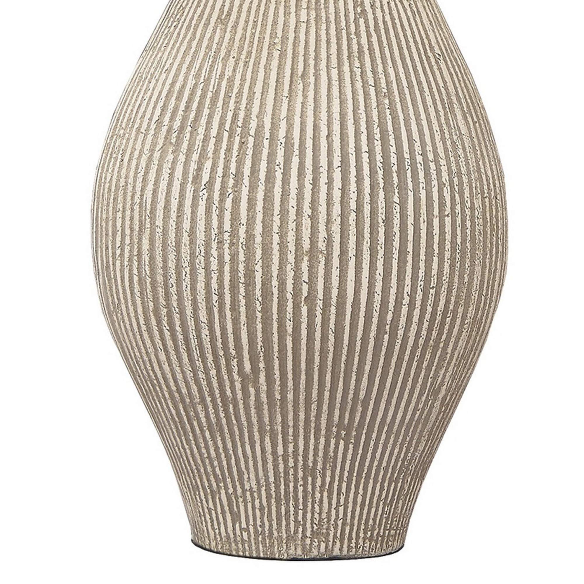 Benzara Drum Shade Table Lamp, Beige, Wood & Paper Composite Base, Model BM230940