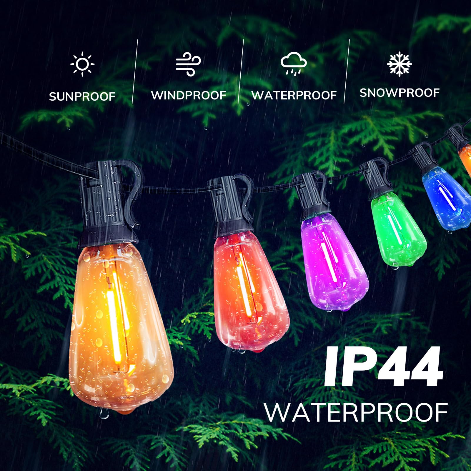 Achin 50Ft Outdoor String Lights Multicolor Patio Lights Waterproof With 25+2 Led St38 Colored Bulbs Shatterproof, Colorful Stri