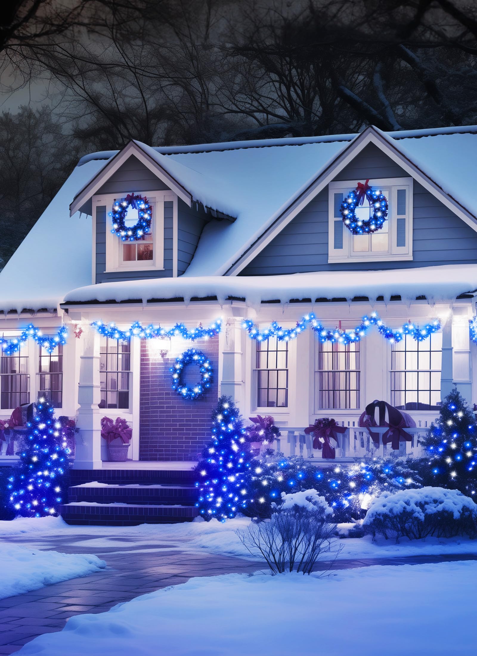 Minetom Solar Christmas Lights Outdoor Waterproof, 2 Pack Total 80Ft 200 Led Solar Lights With 8 Modes, Solar Christmas Outdoor Decoration, Solar String Lights For Outside House Tree, Blue& Pure White