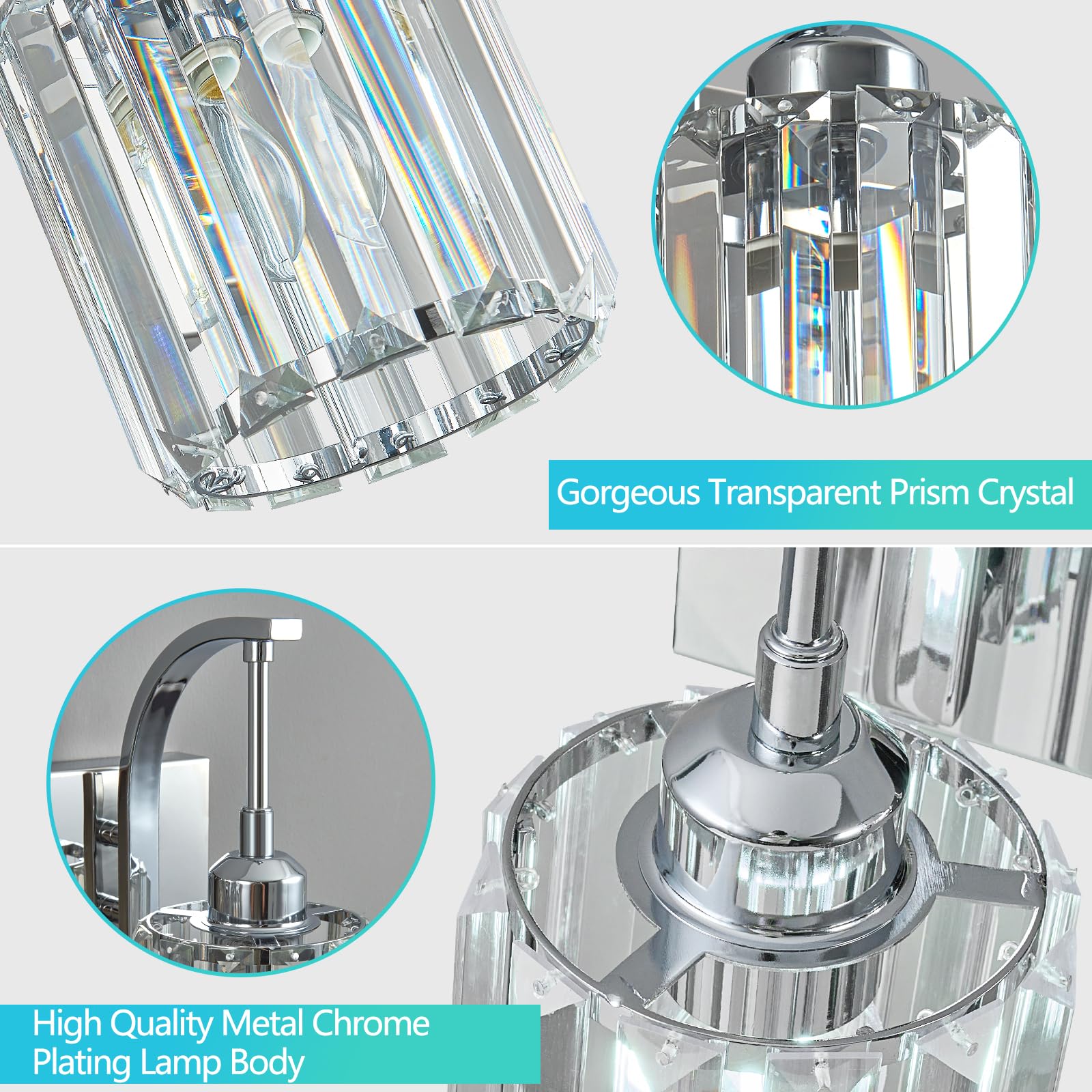 FDPBY 5-Light Crystal Vanity Light, Modern Chrome Wall Sconce, 42.51" for Bathroom & Hallway, K9 Crystal Shades, Model 294-Y
