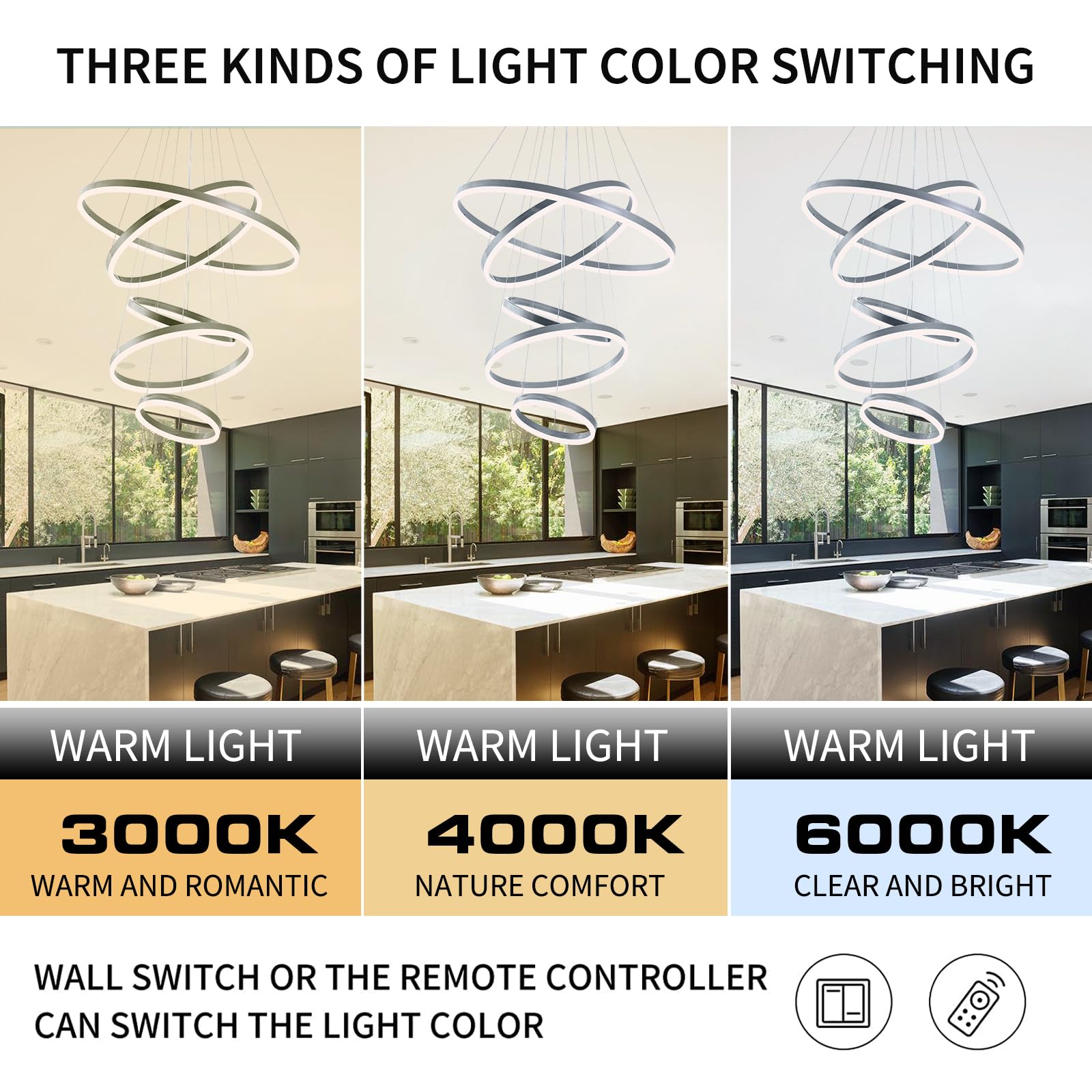 Modern Chandelier,Dimmable Modern Led Chandelier 5 Rings Chandelier For High Ceiling Dining Room Light Fixture,Contemporary Modern Led Pendant Light,High Ceiling Chandelier Light Fixture With Remote