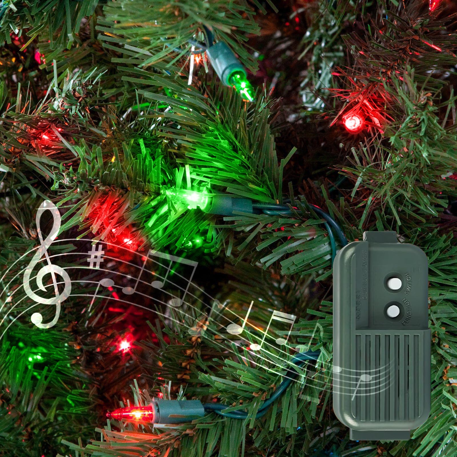 LAMPHOME Musical Christmas Lights, 100 Lights, 23.7ft, Plays 25 Songs, UL Certified, Red and Green Mini Bulb String Lights