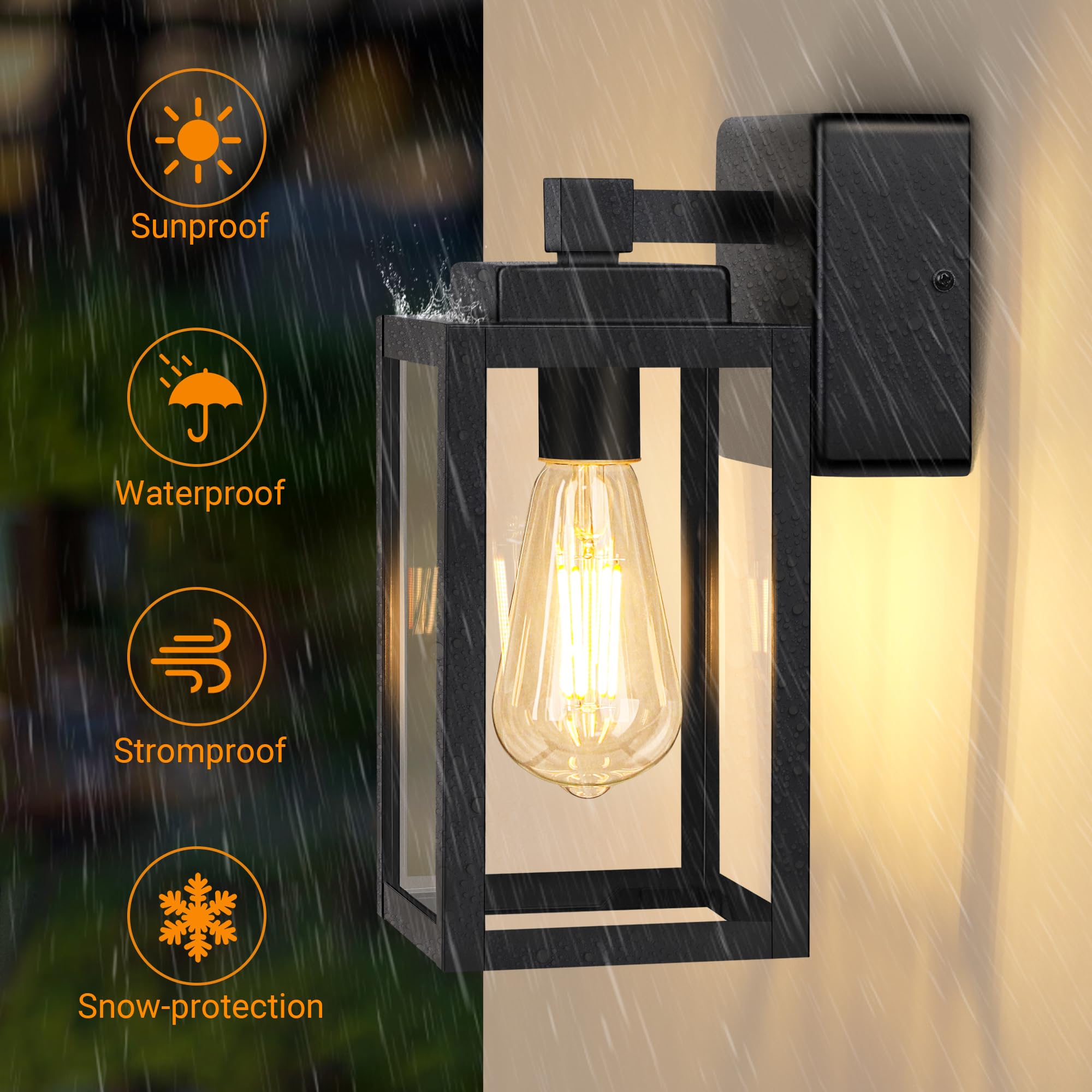 WIHTU Outdoor Wall Light Fixtures, 2-Pack, Aluminum, Waterproof, Black, Model WTWL173AB2