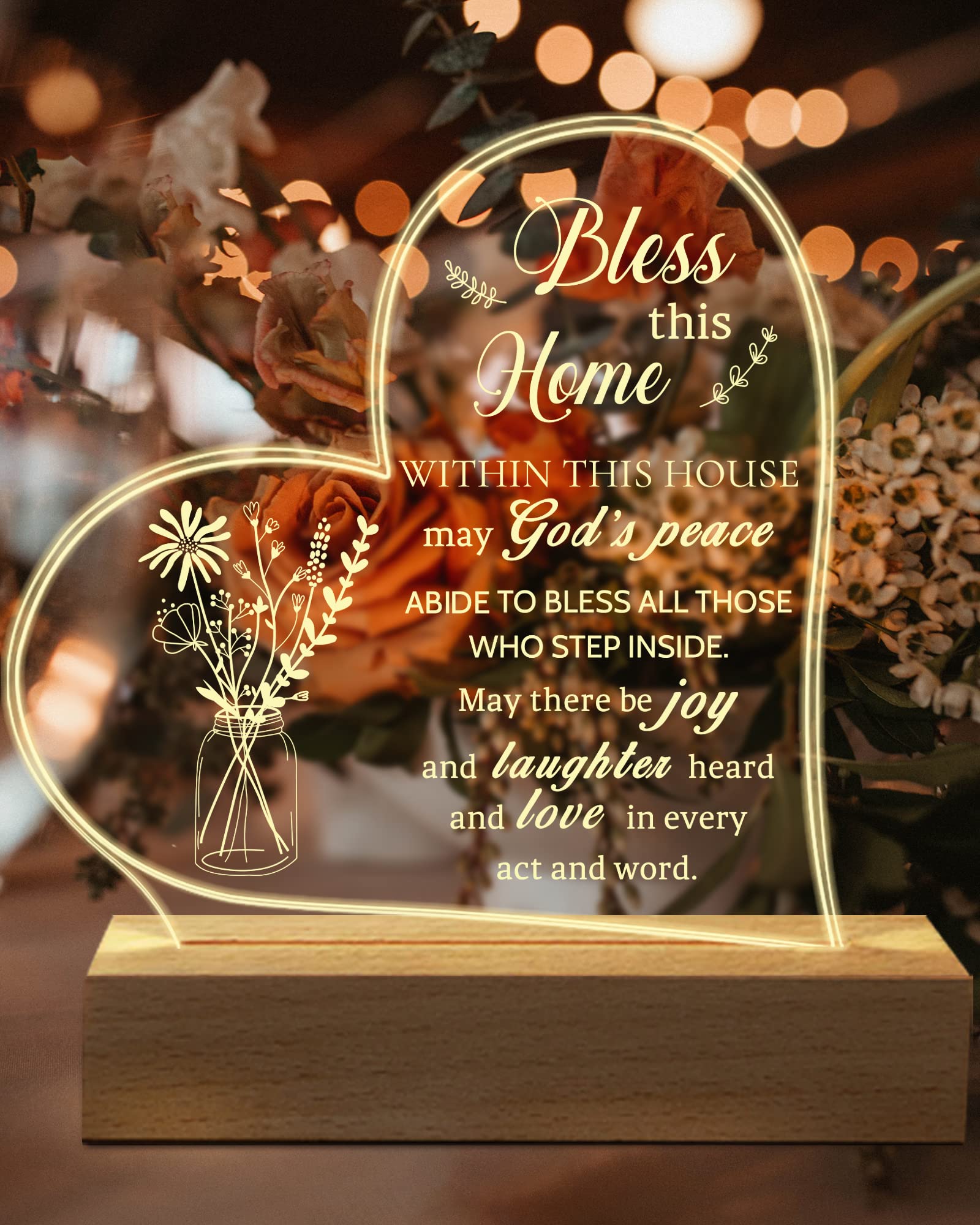 Hiipeenow Acrylic Engraved Night Light, House Blessing Gift, 15X19Cm, White, Model 464349684 For New Homeowners And Couples