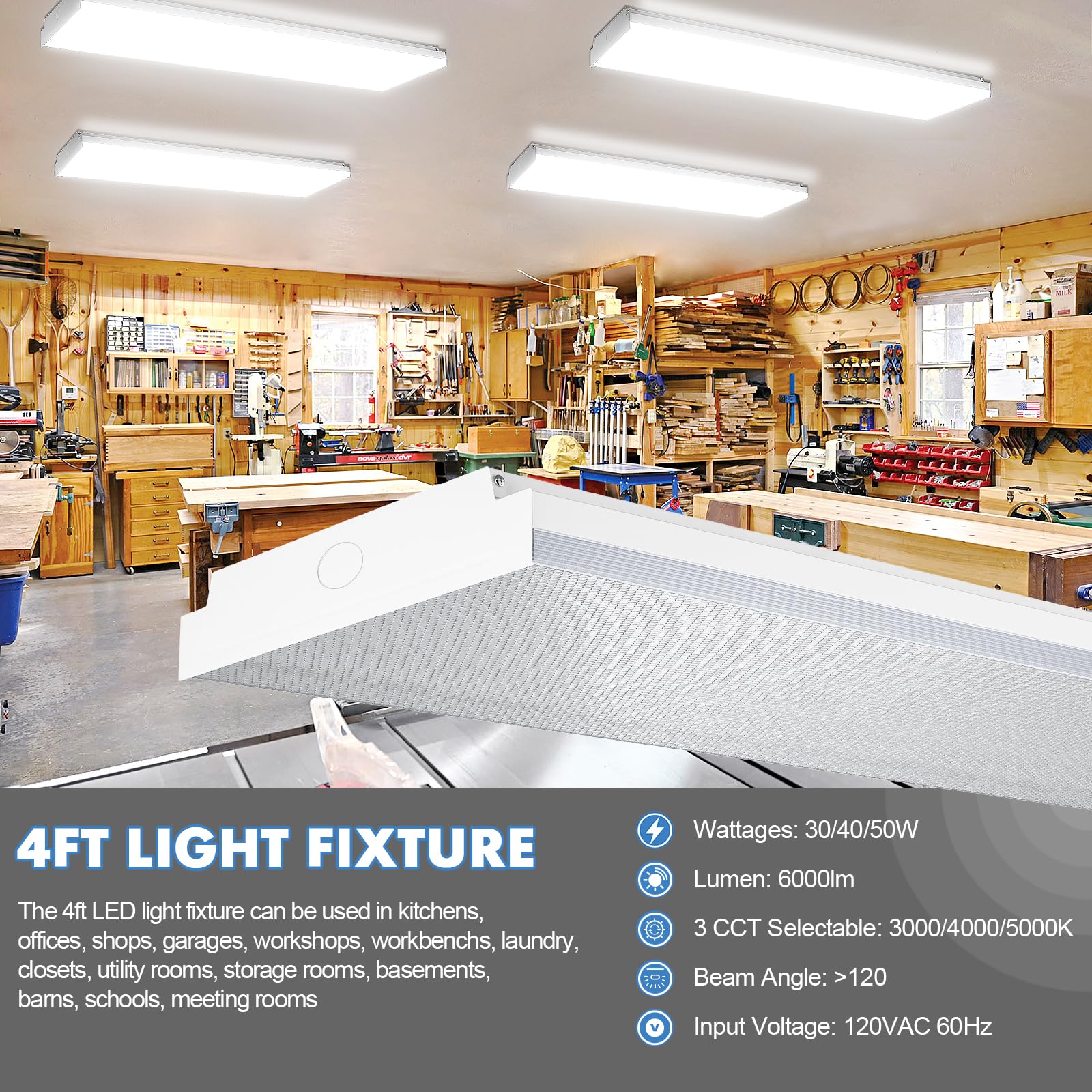 FAITHSAIL 4FT LED Wraparound Light, Dimmable, 3 CCT (3000K/4000K/5000K), 30W/40W/50