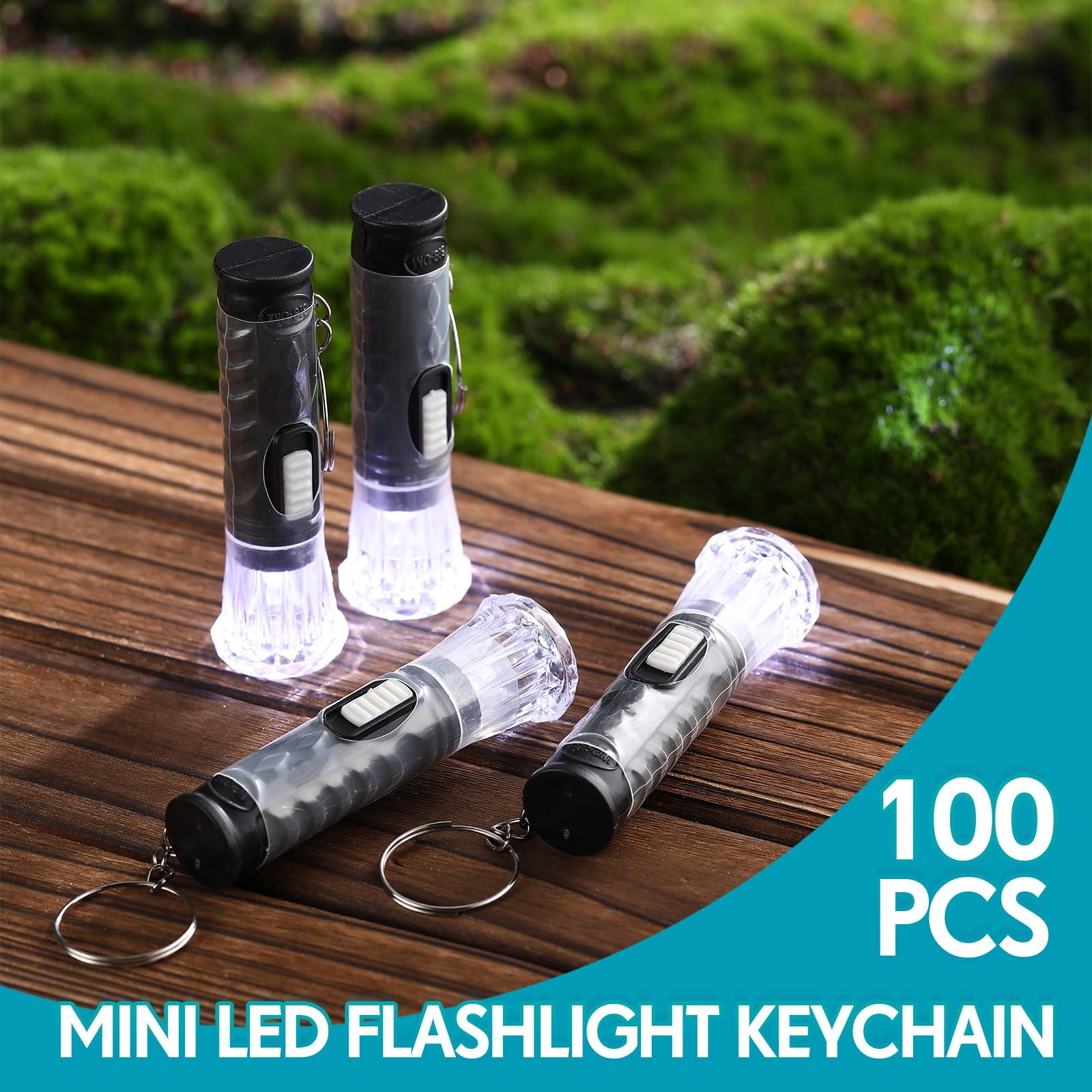 Jexine Mini Flashlight Keychain - 100 Pcs Assorted Colors, LED, Small, Black, Model BW-Jexine-4004, Perfect for Hiking and Parties