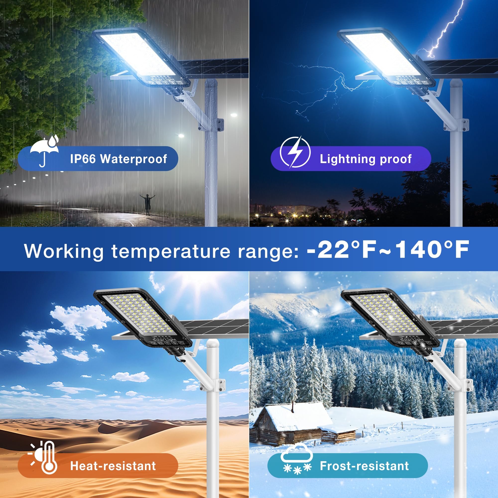 OKPRO 12000W Solar Street Lights - 6500K Heavy Duty Waterproof Split Type with Remote Control, Black, 2Pack, Model S-2000A