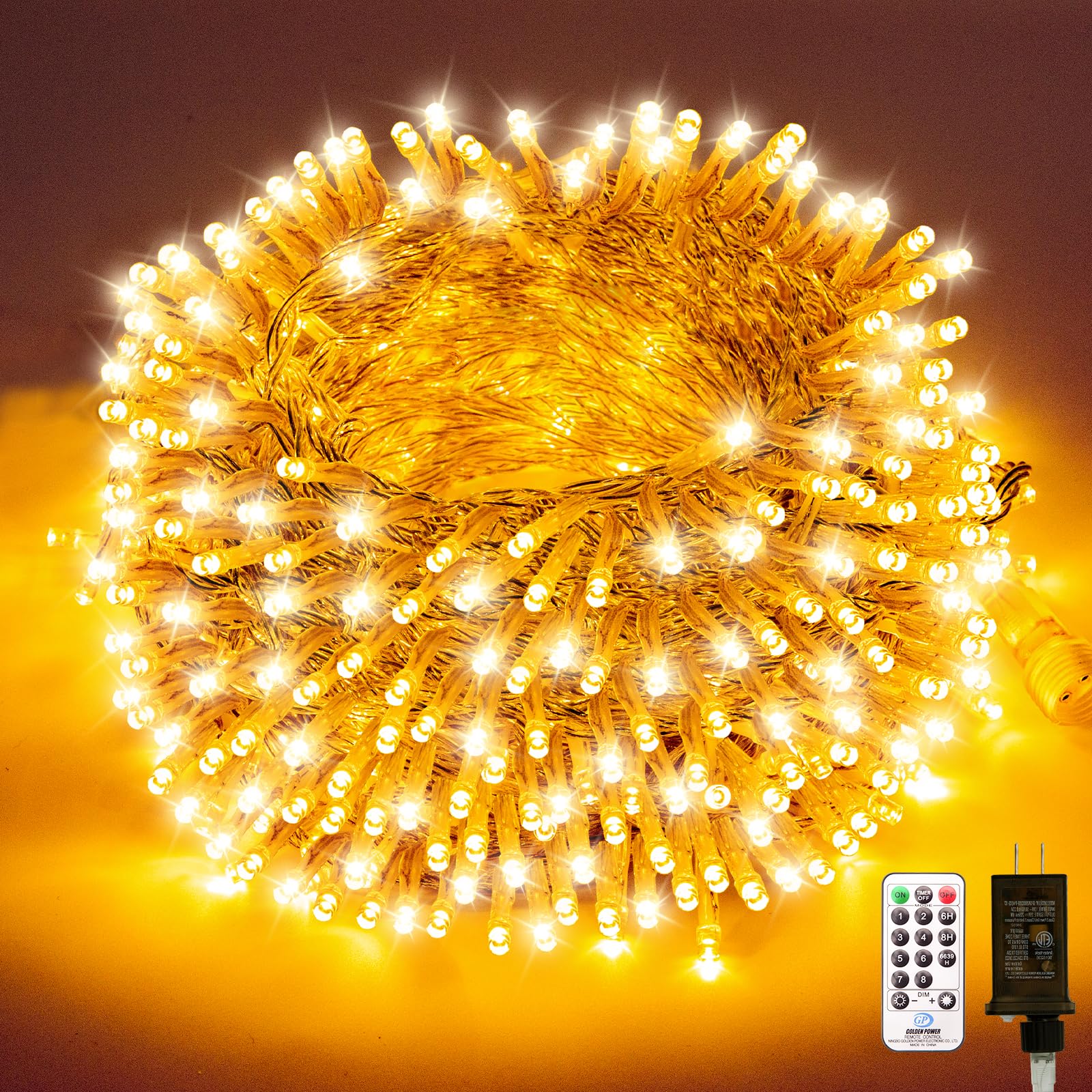 VARMEPALS 200 LED Plug in String Lights with Remote Outdoor Indoor,Extra-Long 76ft Warm White Twinkle Fairy Lights Clear Wire fo