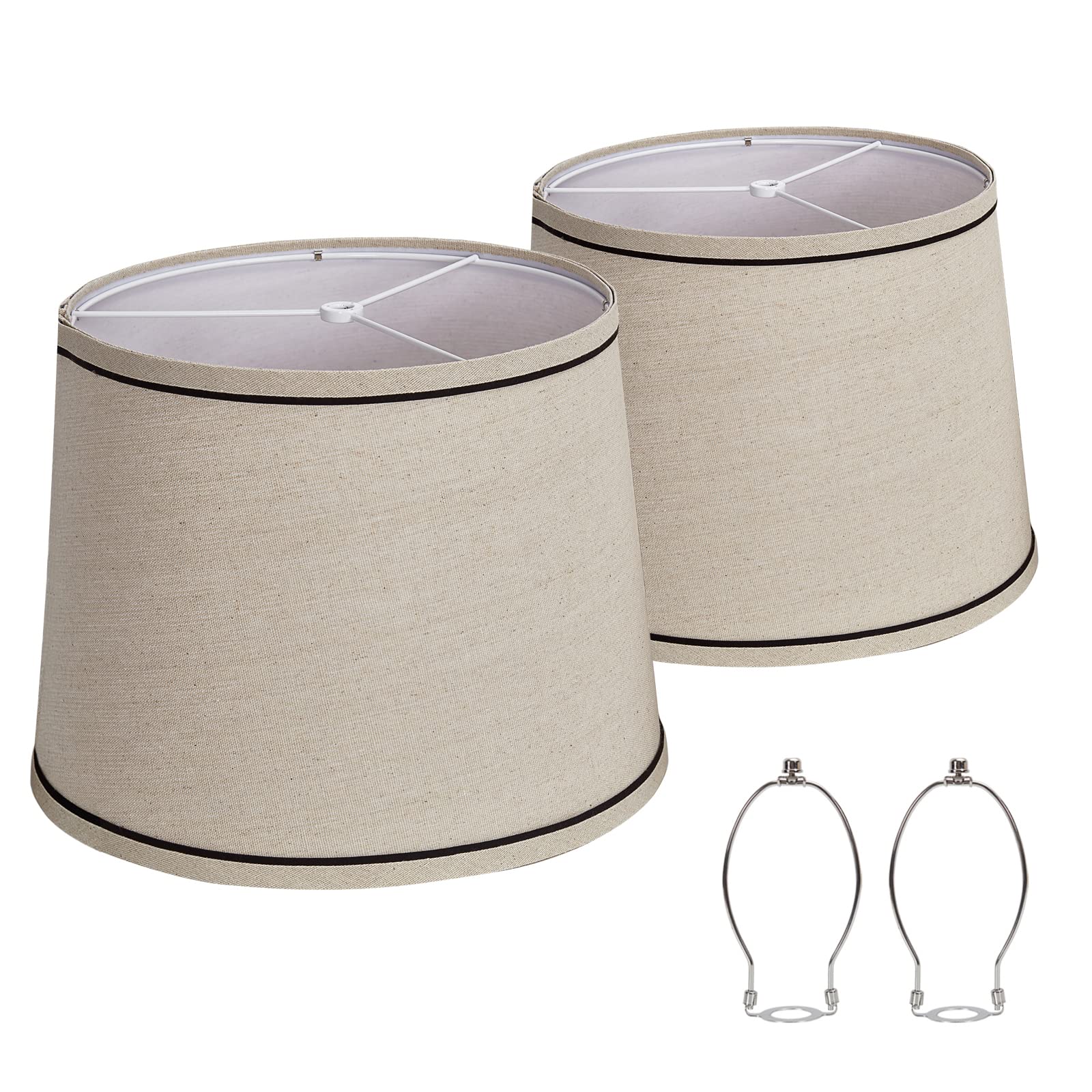 Luvkczc Medium Drum Lampshades Set of 2, Beige enhanced Linen, 13in Top x 11in Bottom x 10in High, Harp Holder Included