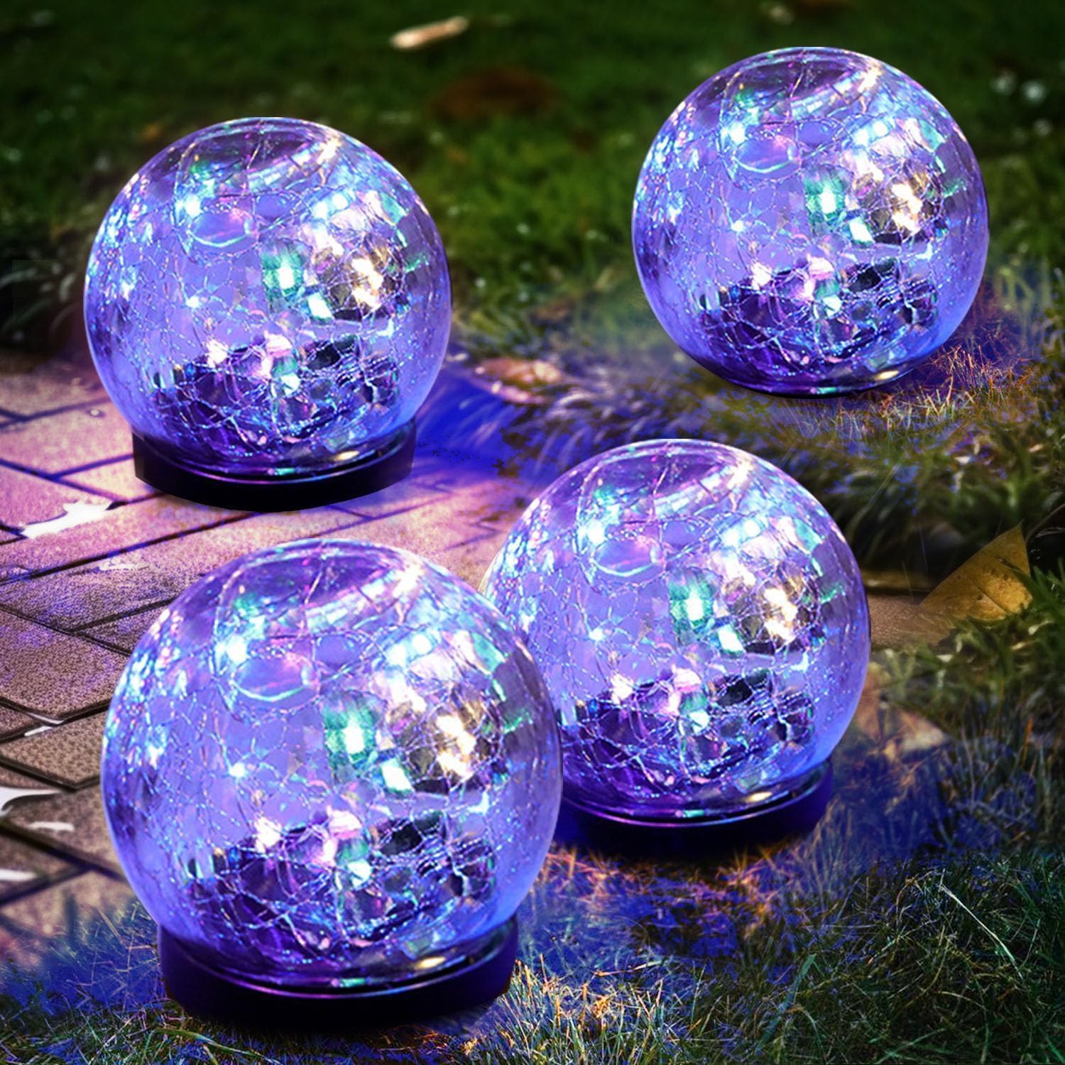 SyouHome Solar Garden Lights,  ed Glass Ball, 4 Pack, Waterproof, Multicolor, 4.7in - Decorative for Pathway/Patio/Lawn/Yard