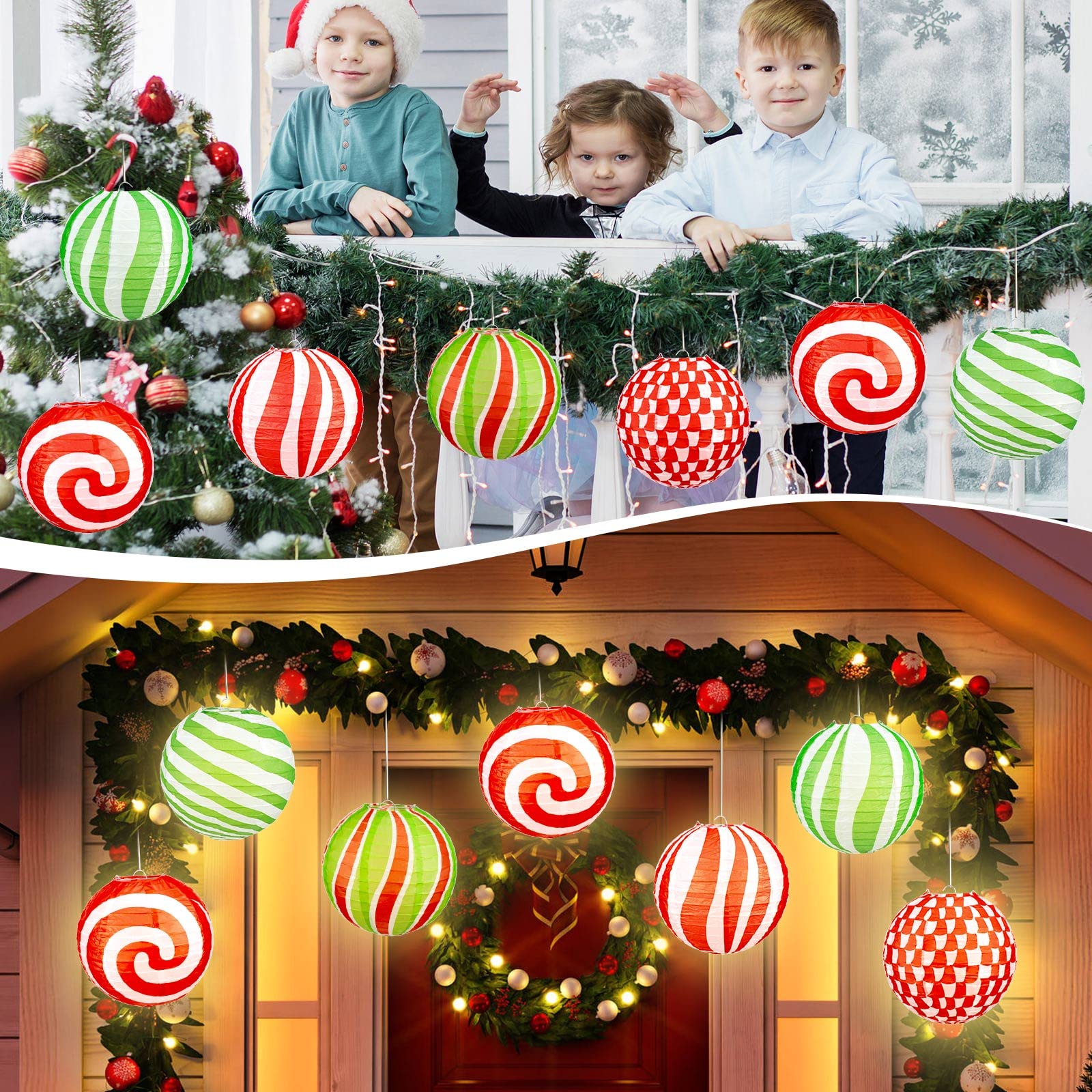 Spiareal 6 Pcs Candy Canes Peppermint Party Hanging Paper Lanterns Decor For Christmas Colorful Round Lollipop Xmas Tree Baby Sh
