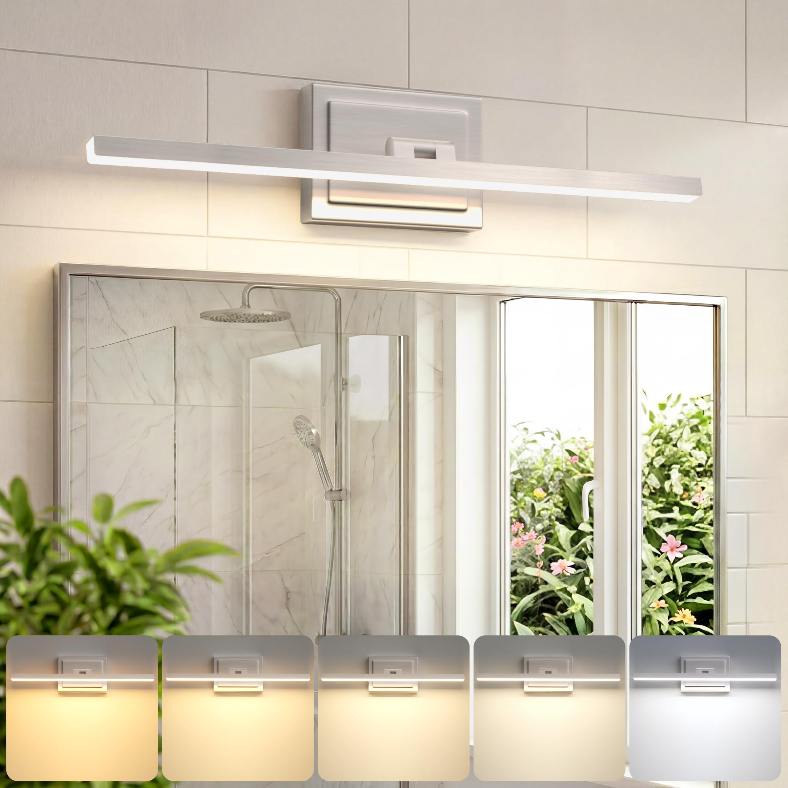 VOLISUN Modern Bathroom Vanity Light 24 inch  Rotatable  14W Dimmable 5CCT Led Bathroom Light Fixture Over Mirror  Brushed Nickel Bar Vanity Light for Bathroom Mirror Restroom-ETL Certificated