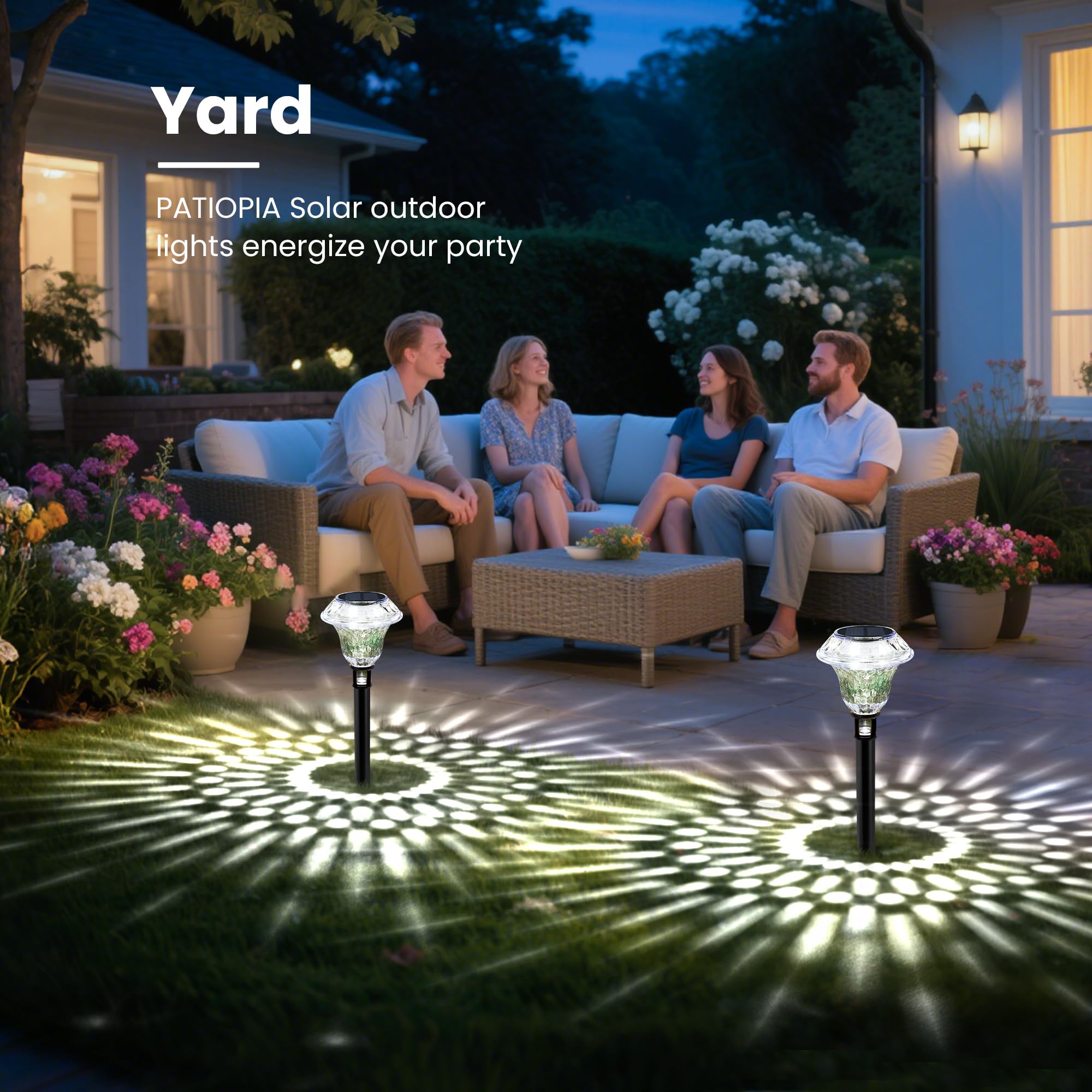 PATIOPIA Solar Pathway Lights - 6 Pack Cold White Waterproof Garden Decor for Yard, Driveway, Landscape, Model 10293