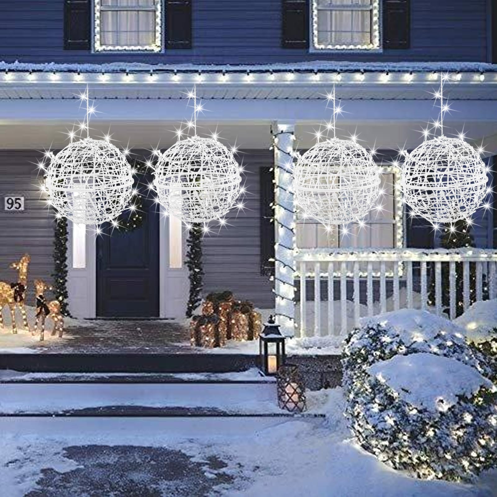 Outdoor Balls Lights Hanging Tree Garden Lights - 4 Pack 15.7&quot; Sphere Lights With Plug In Globe Lights Trees Garden Lights For Party Wedding Yard Garden Porch Patio Decoration(Cool White)