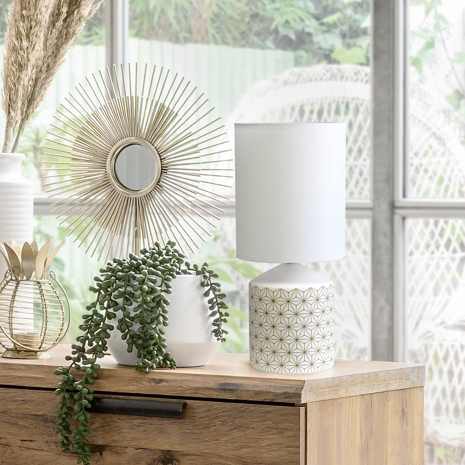 Simple Designs Table Lamp Geometric Pattern Ceramic Gold LT2077-SQU 8.5inL x 8.5inW x 18.5inH