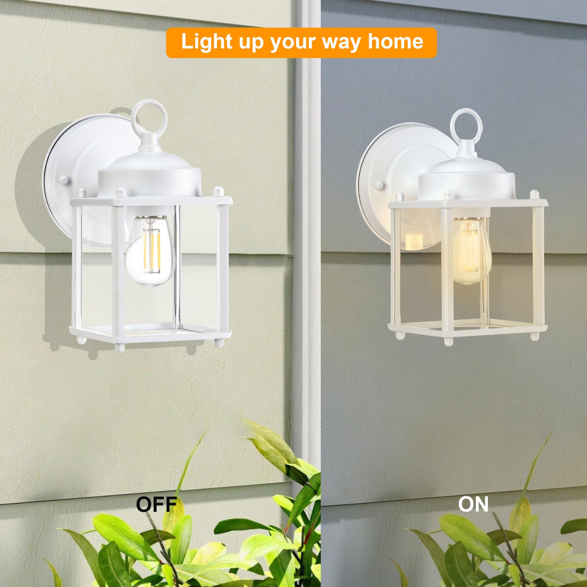 Gruenlich Outdoor Wall Sconce  Exterior Wall Lighting Fixtures With Clear Glass  Front Porch Lighting  Anti-Rust Outside Lights For Patio  Doorway  White  2 Pack