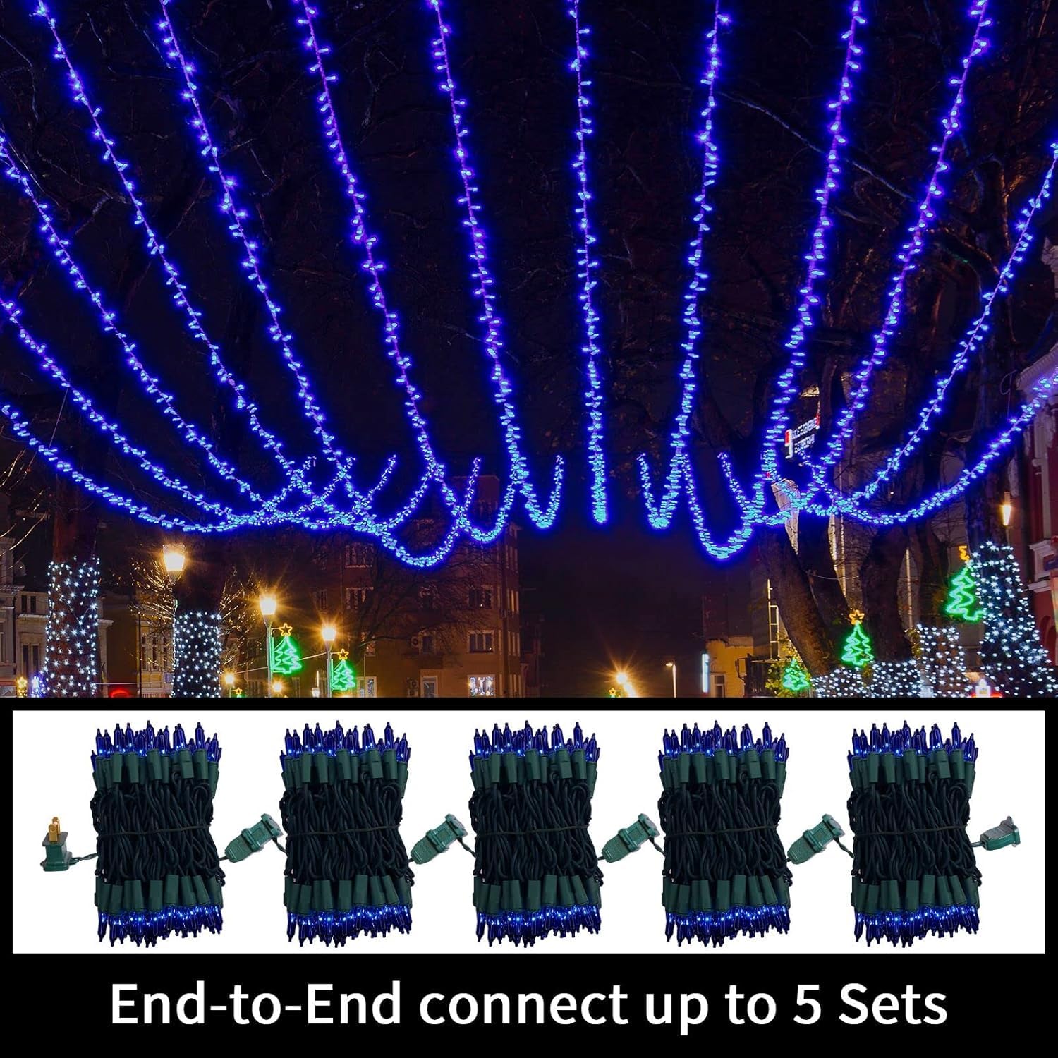 Lamphome Blue Christmas String Lights  100 Ct 20Ft Incandescent Mini Fairy Lights Set  Ul Certified Green Wire Lights For Indoor Outdoor Halloween Holiday Home Xmas Tree Patio D?Cor