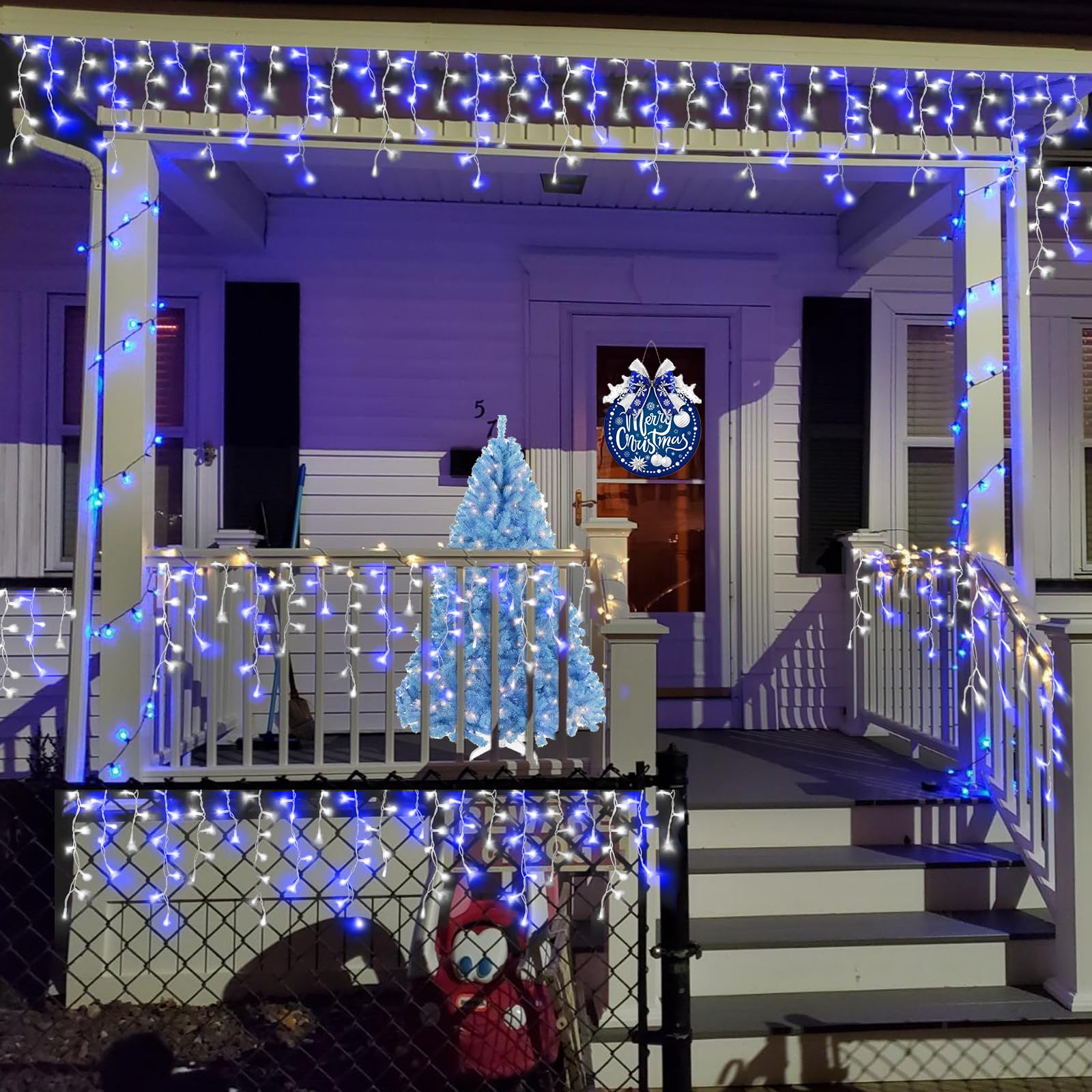 YEGUO Icicle String Lights 400 LED Blue and White Waterproof, 33ft, 80 Drops, 8 Modes with Memory Timer