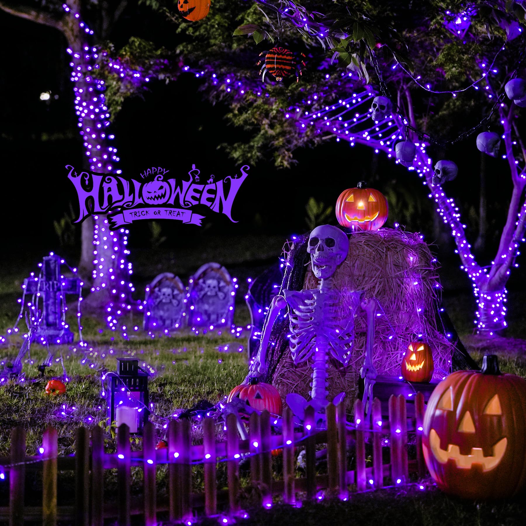 Jmexsuss 163 Ft 500 Led Purple Halloween Lights, 8 Modes Purple String Lights Indoor Outdoor Waterproof, Purple Christmas Lights
