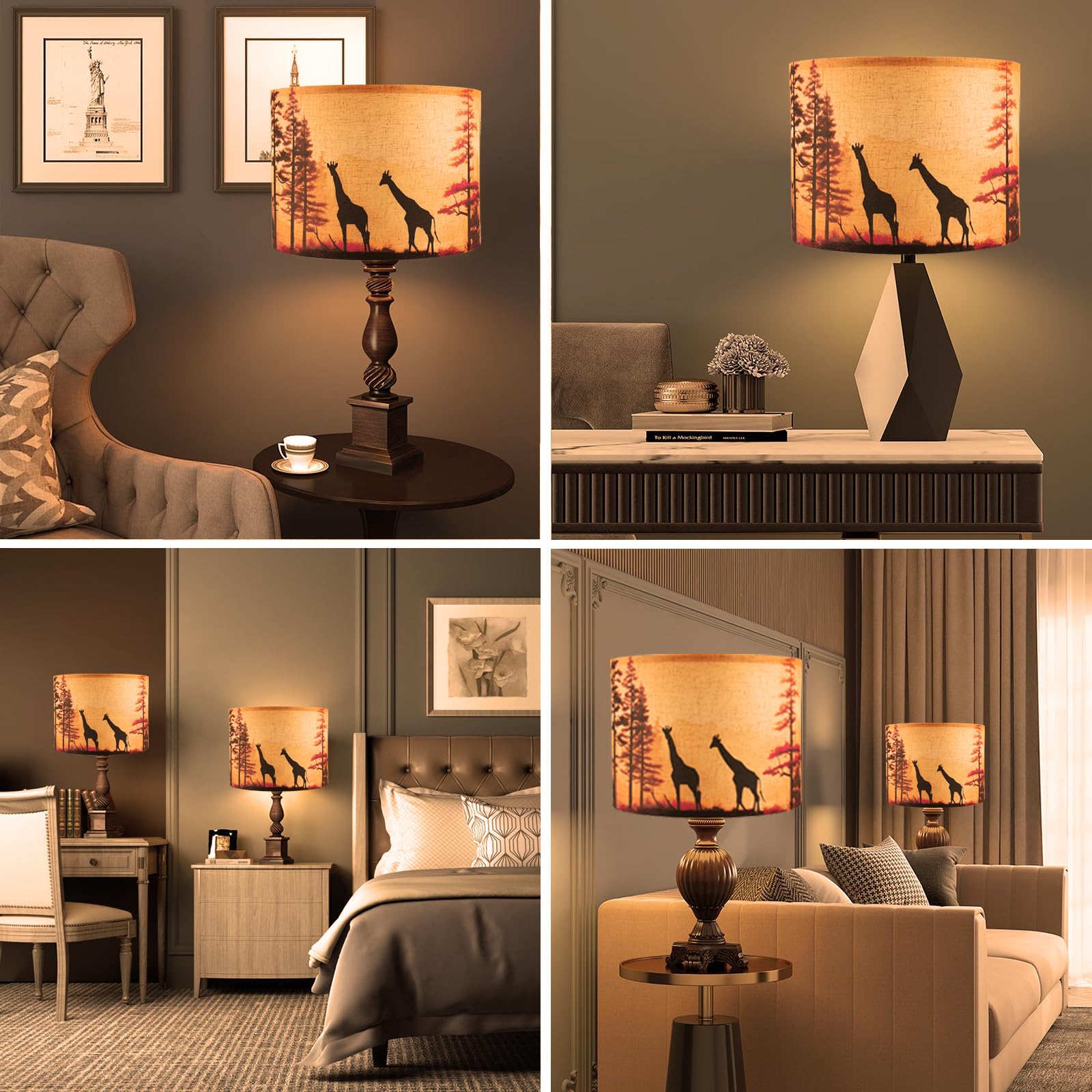 Lamp Shades Set Of 2, Medium Giraffe Fabric Lampshades For Table Lamps, Floor Lamps, 13'' Top X 13'' Bottom X 10'' High (Spider)