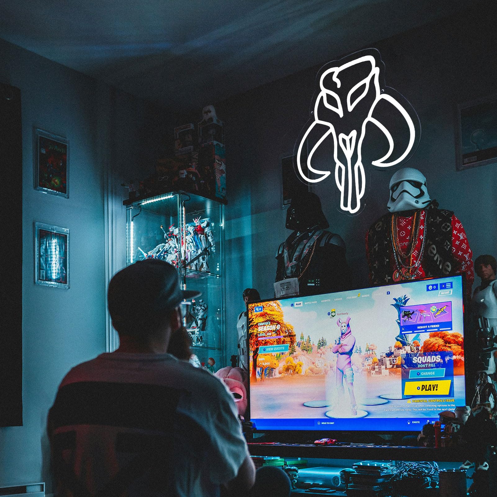 Pinlangdou White-Bull Skull Neon Sign Gaming Neon Sign, Star War Led Signs,GameRoom Decor,Outer Space Gaming Wars Decoration,Gam