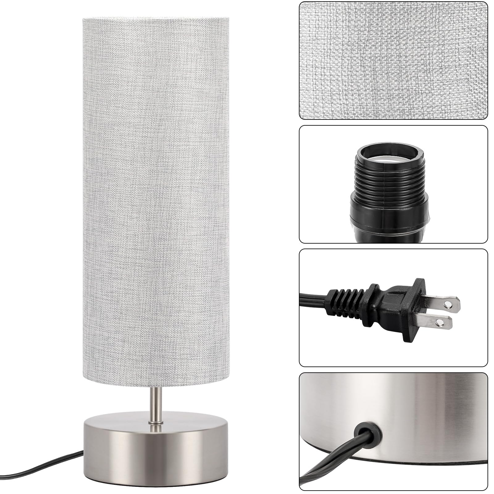 Seaside Village Bedside Touch Lamp - 3 Way Control, Gray Shade, Silver Base, 5.51X5.51X17.52 In, Led Bulb Included, Model 130