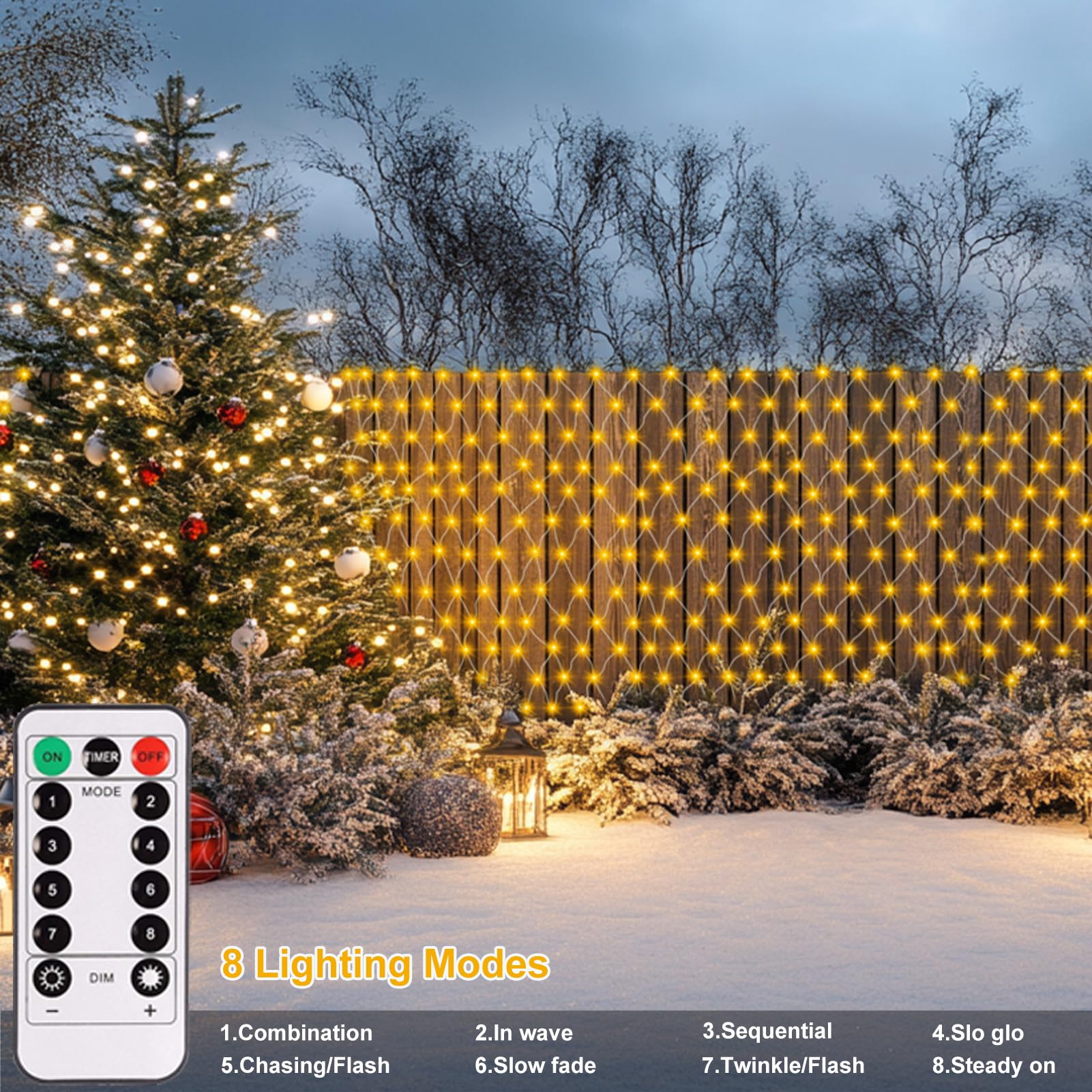 echosari 100 LED Battery Operated Net Lights, Warm White Fairy Lights with Remote & Timer for Garden, Patio, Wedding Decor - ES-3AA NetL-WW