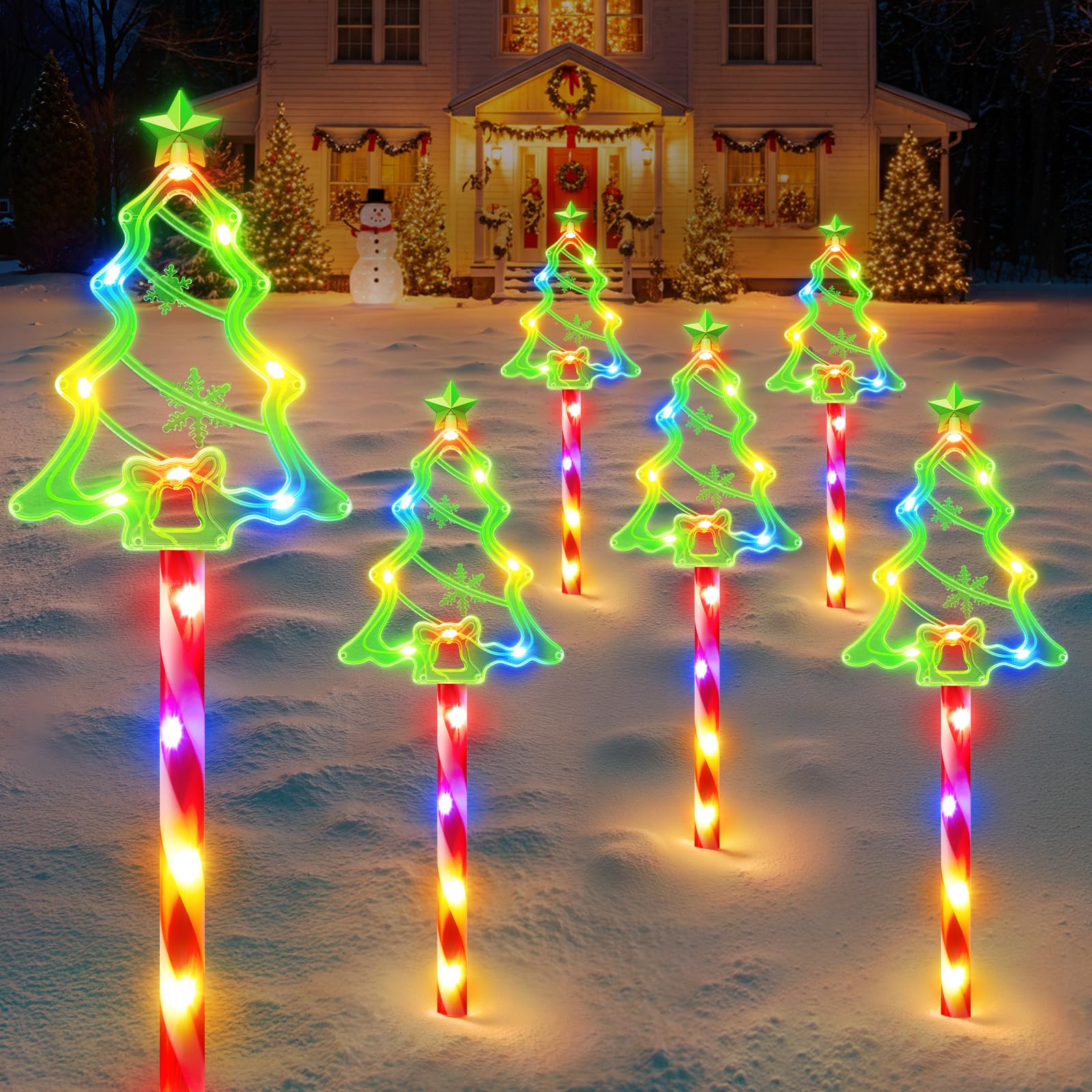 Bucasa Christmas Solar Pathway Lights Outdoor Decorations 10 Modes 78 Led Outdoor Christmas Tree Solar Candy Stake Lights  Waterproof Colorful Xmas Decorations For Patio Yard Walkway Lawn Decor 6 Pack