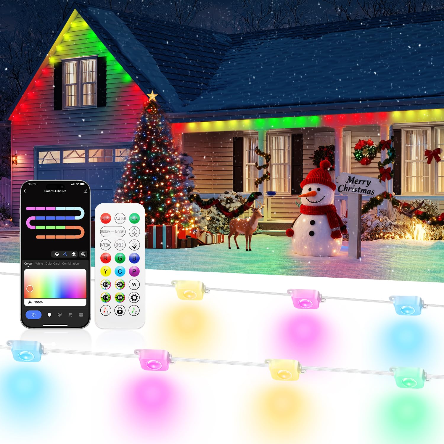 Lemonlovely Permanent Outdoor Lights For House -Eaves Lights 150Ft With 75 Ic+Rgbcw Led Ip67 Waterproof  Smart Outside Led Christmas Light With App/Remote  Eternity Lighting For Holiday/Daily