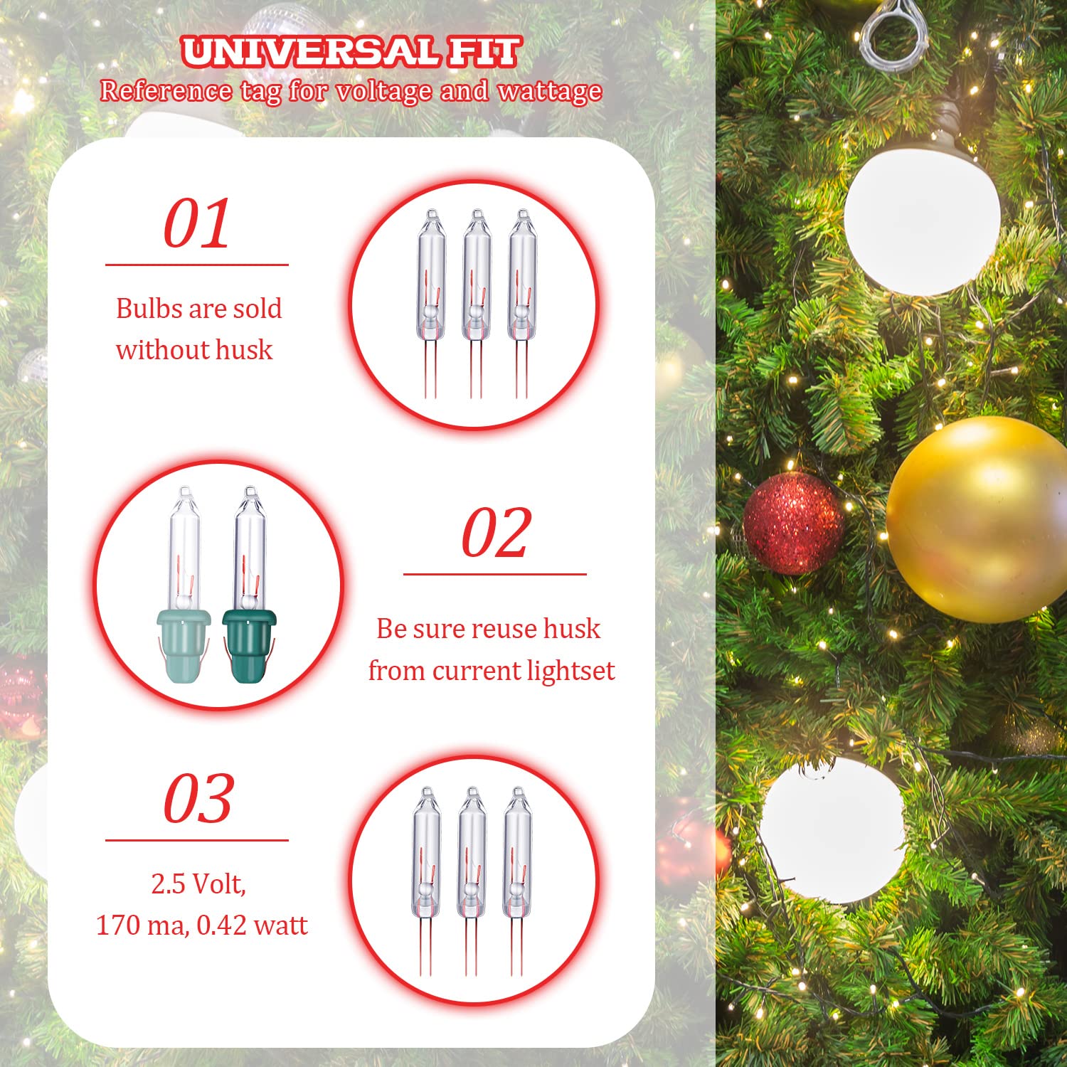 Mudder Mini Christmas Light Bulbs, 2.5 Volt, Clear, 500 Count, Decorative Replacement for Trees