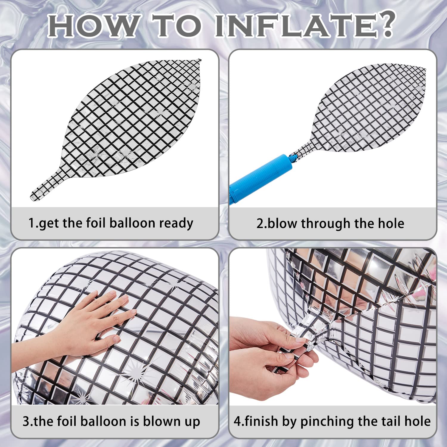 30 Pcs Disco Ball Balloons 32'' 22'' 10'' 4D Disco Balloons 70s Disco Party Decorations Round Metallic Silver Disco Foil Balloon