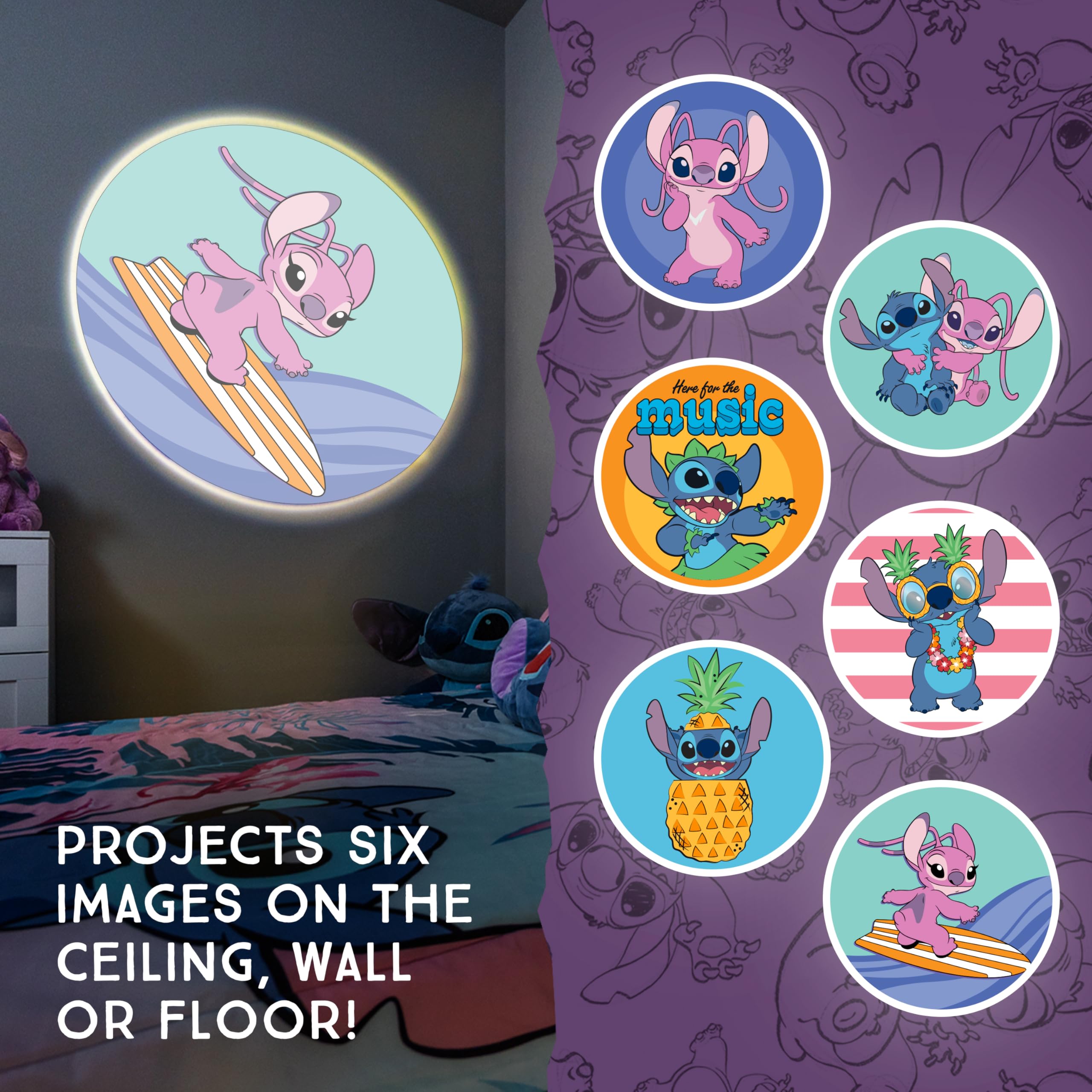 Projectables Disney Lilo and Stitch LED Night Light Projector, Plug-in, UL-Listed, Blue, 1 Pack, Model 84867