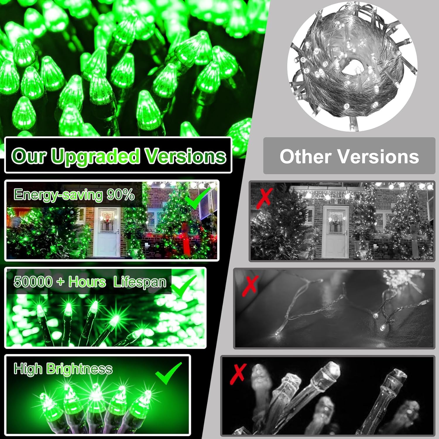 340 Led 90Ft Christmas String Lights Outdoor  12 Pro Modes And Timer Memory & Brightness  Plug In Waterproof Dark Green Wire Twinkle Light For For Xmas Yard Tree Wedding Party Decor (Green)