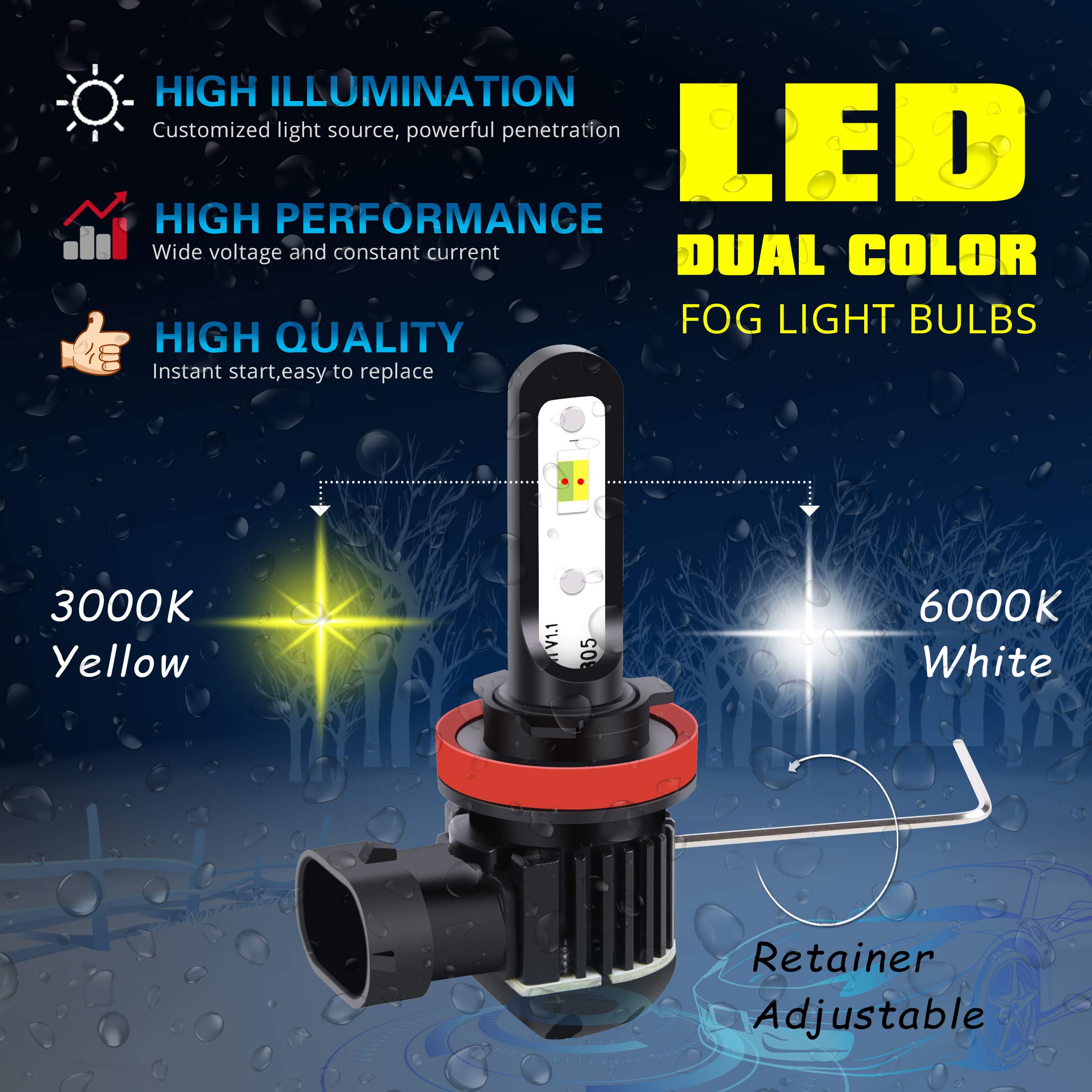 Alla Lighting 5200Lm 5201 Drl Ps19W 5202 Led Switchback Fog Lights Or Drl Bulbs  2-Color 6000K Xenon White/3000K Yellow 12085C1 Ps24W Ff 12V Daytime Running Lights Lamps Replacement