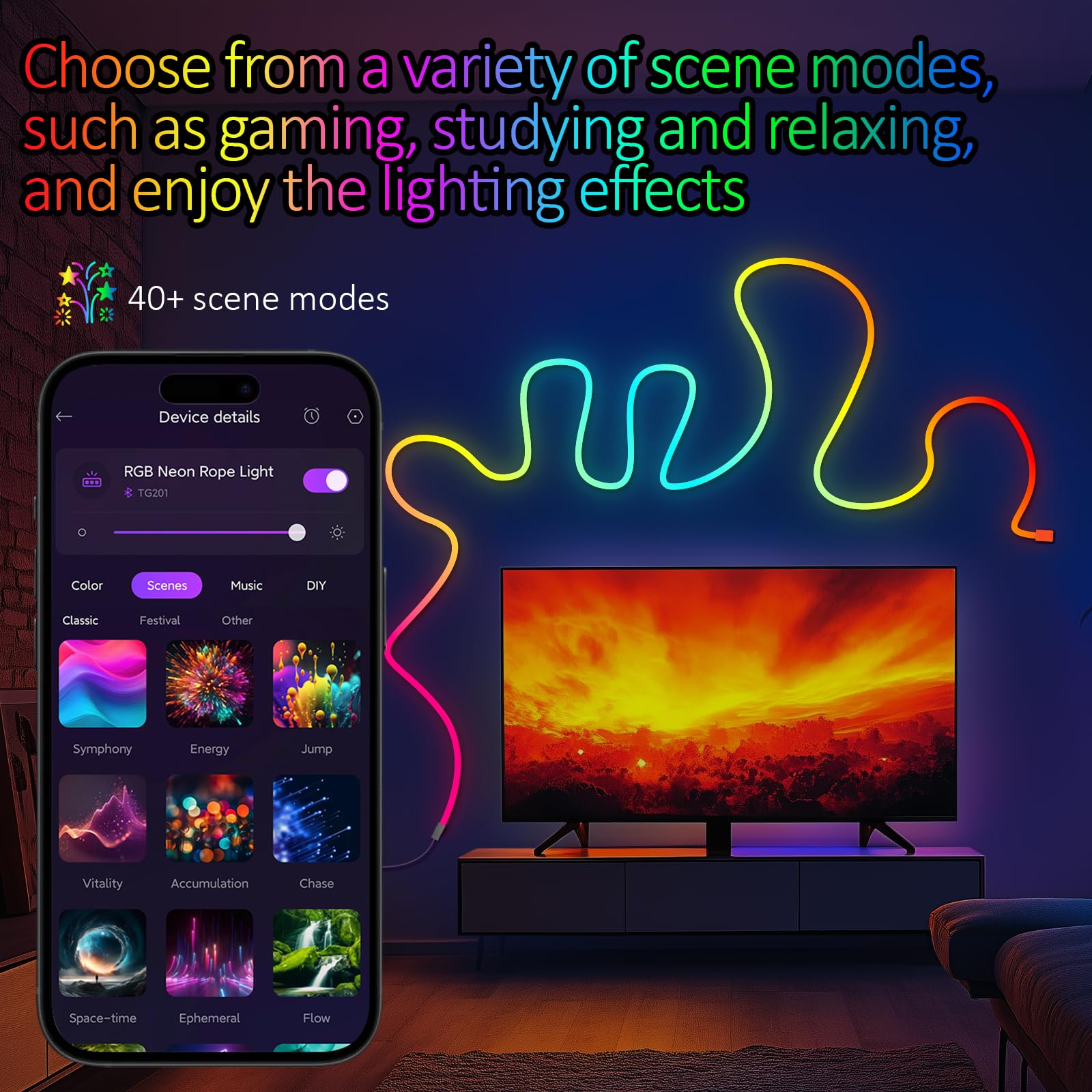 Jimimoro Neon Rope Lights - 6.4Ft Rgb Led Strip With App Control, Music Sync, Flexible Diy Design, 5V Neon Lights For Bedroom, L