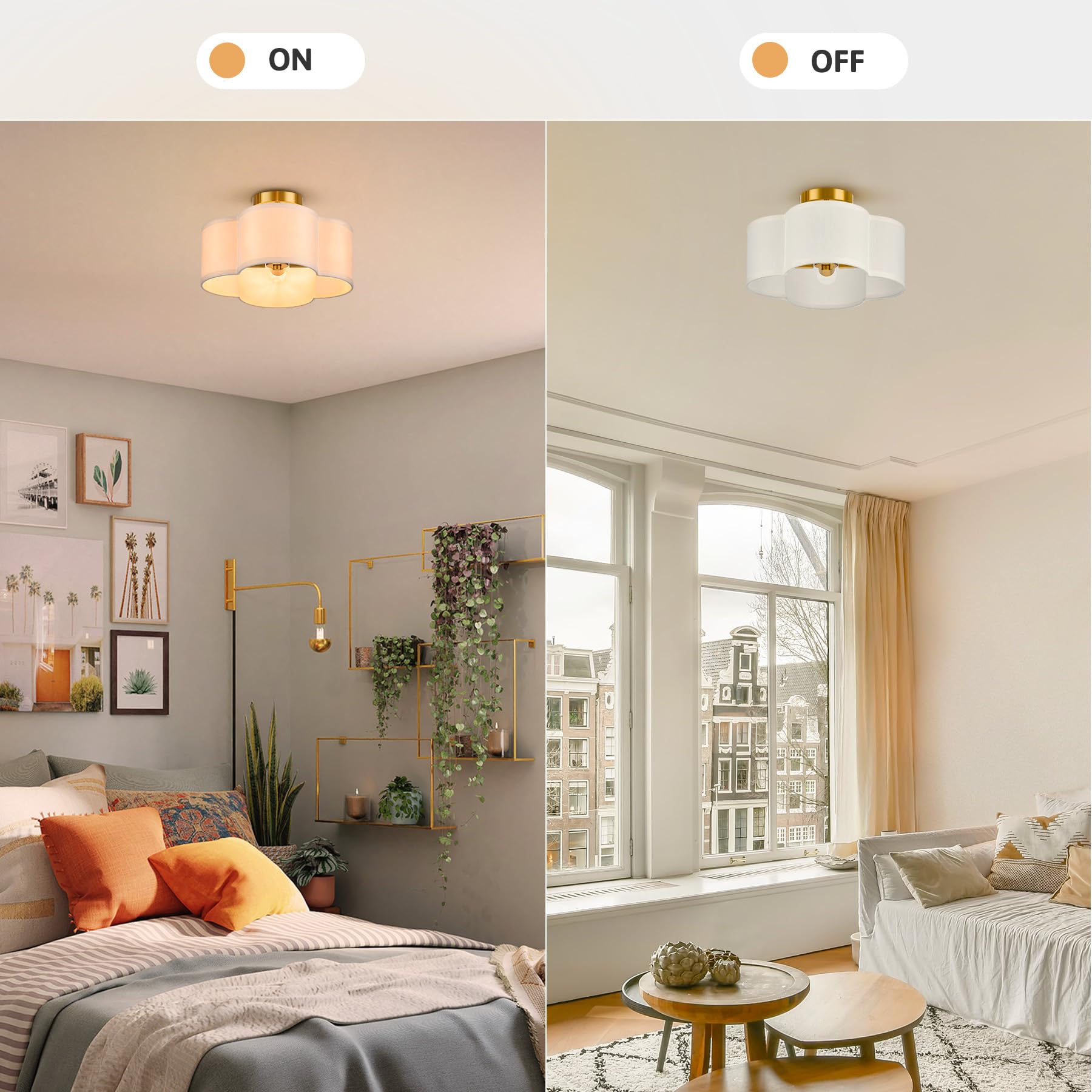 Vonluce Semi Flush Mount Ceiling Light, 13'' Ceiling Light Fixture With Four Leaf Clover-Shaped, 4-Light Modern Light Fixture Fo