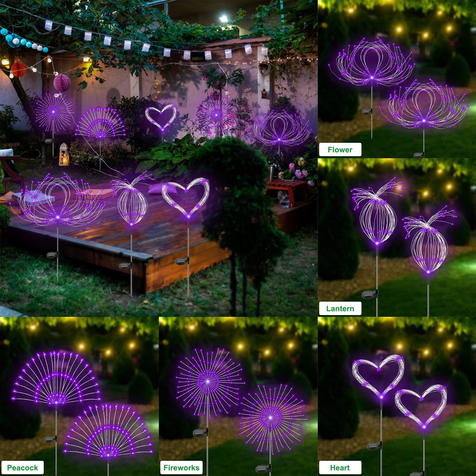 Slyuexu Solar Garden Lights - 120 LED Waterproof Firework Lights, 2 Pack, Purple, Model YF00016