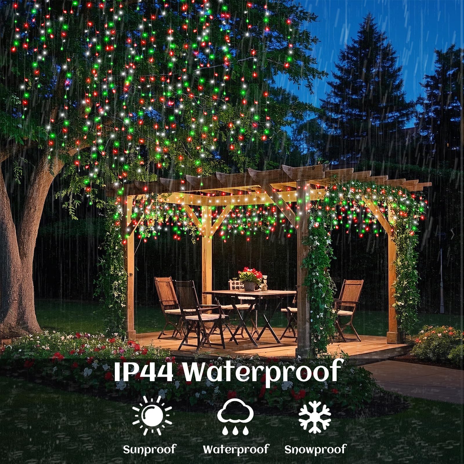 66Ft Icicle Lights For Outside  Red White And Green Christmas Lights Outdoor Indoor  640 Led Twinkle String Light With 120 Drops  Clear Wire Connectable Timer For Thanksgiving Room Home Wall Bedroom