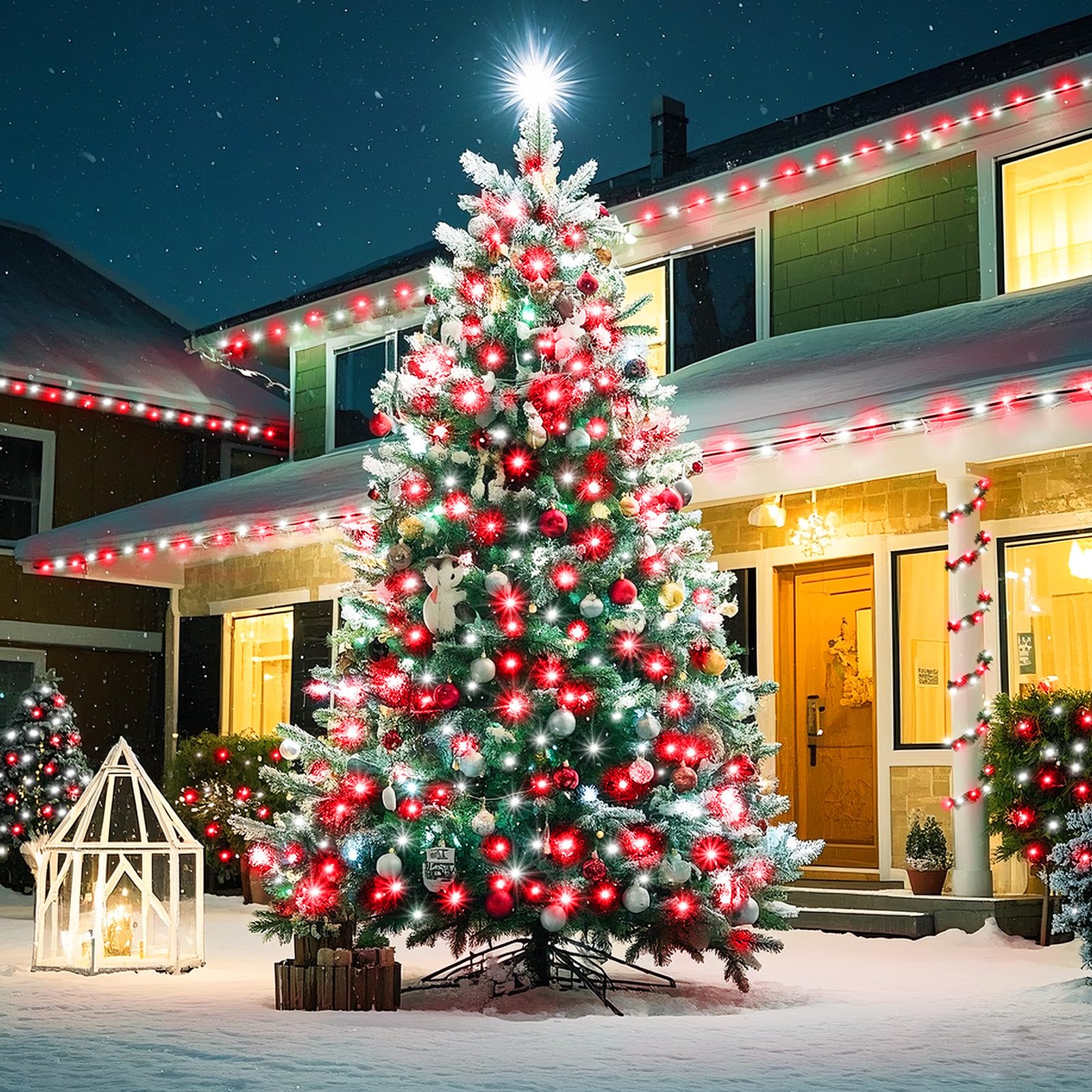 KNONEW LED Christmas Lights - 197FT 500 Lights, Waterproof, 8 Modes, Red and White, Model KN-1000-LIG168-01