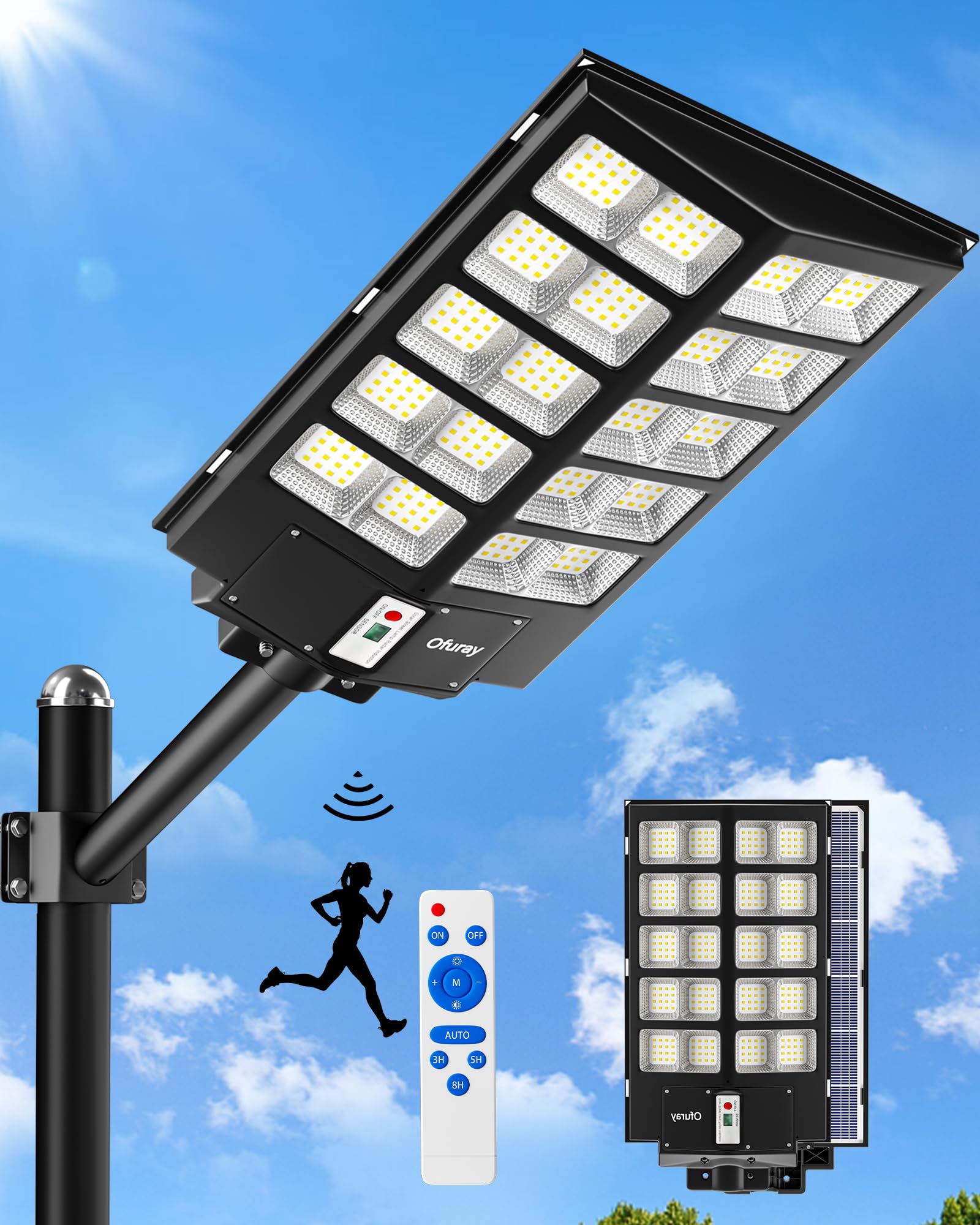 Ofuray Of-5200W Solar Street Lights Outdoor, 520000LM Solar Security Flood Lights Parking Lot Lights Commercial Dusk to Dawn, IP