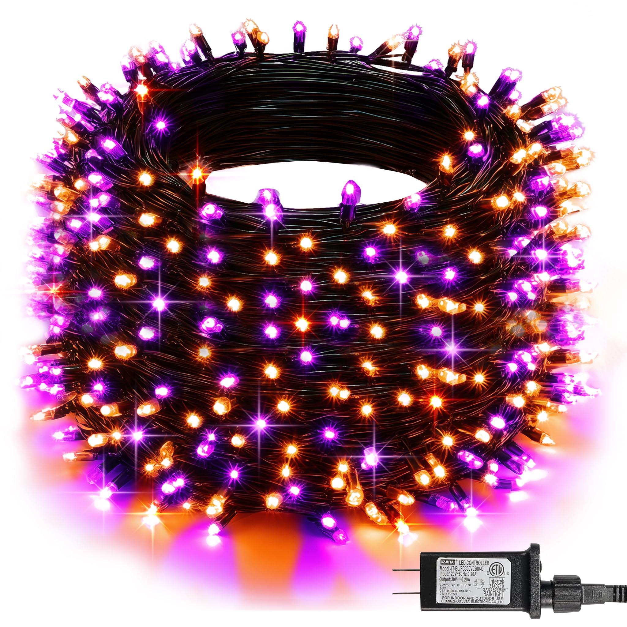 Dazzle Bright Halloween String Lights, 600 Led 196 Ft Waterproof Black Wire String Lights With 8 Lighting Modes, Halloween Decor