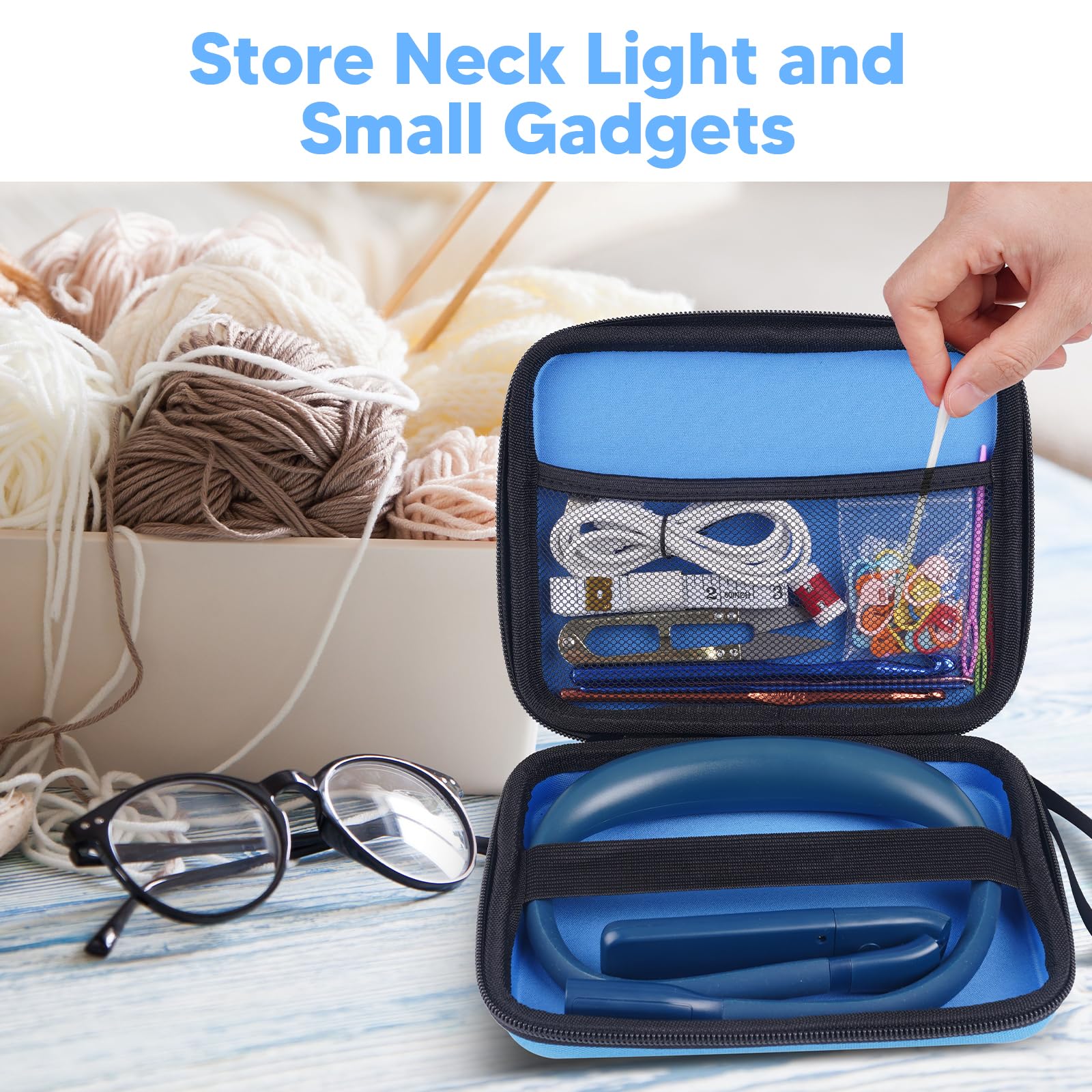 EastPin LED Neck Reading Light with Black Storage Case, Ideal for Reading, Crafting, and Outdoor Use, Blue, Model GH-9