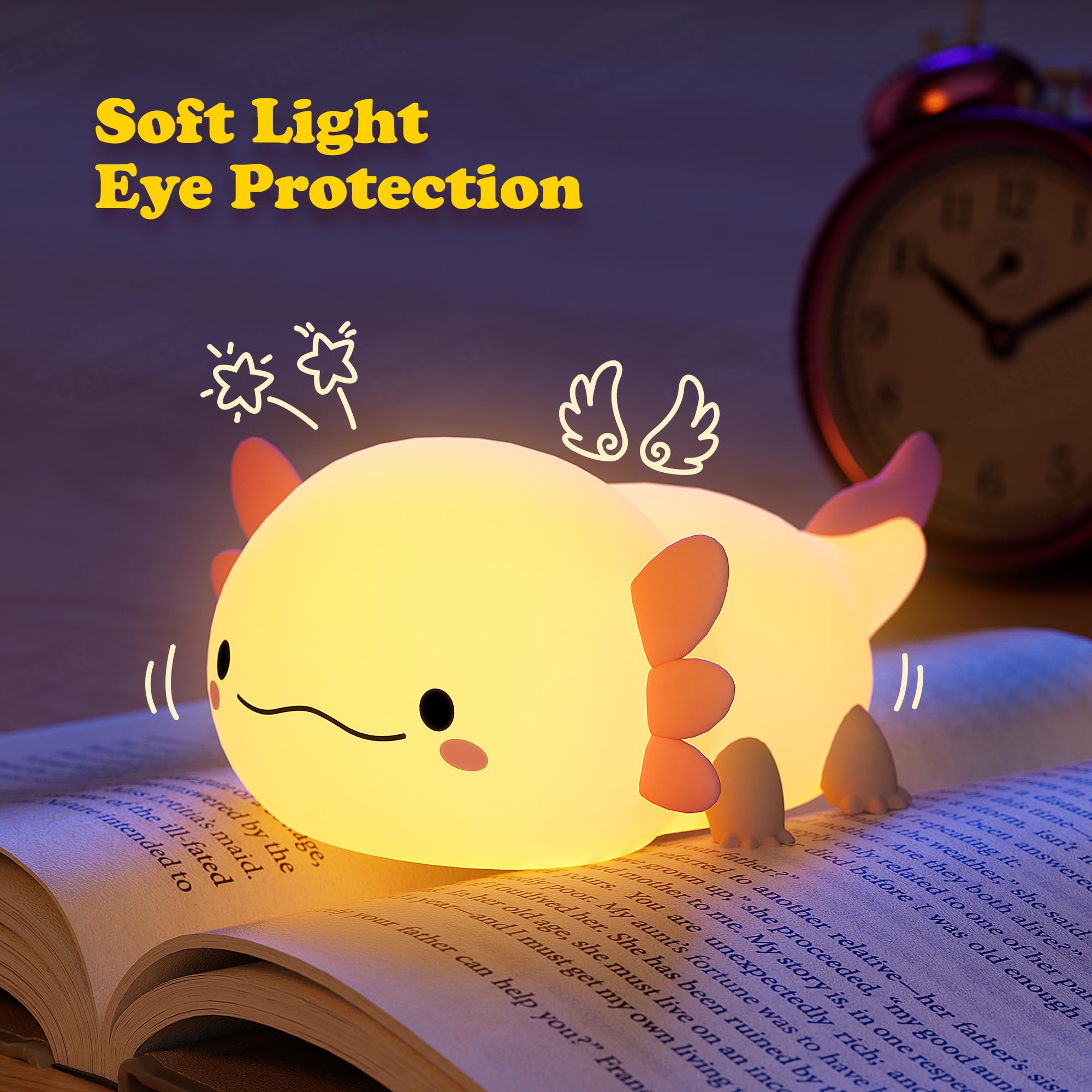 Uneede Axolotl Night Light For Kids,Animal Silicone Nursery Night Lamp, Rechargeable Table Lamp Bedside Lamp,Cute Room Decor Night Light For Bedroom,Living Room,Dining,Desk Decorations,Gift