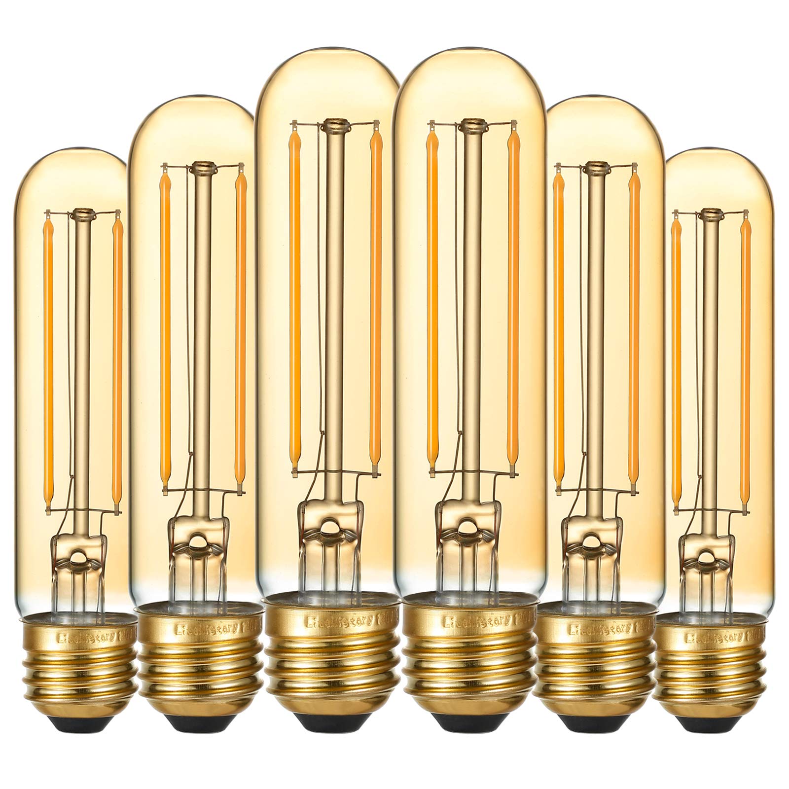Litehistory Dimmable T10 Led Bulb 4W Equal E26 Edison Bulb 40 Watt Ac120V Tubular Light Bulb Warm White 2200K Amber 250Lm E26 Le