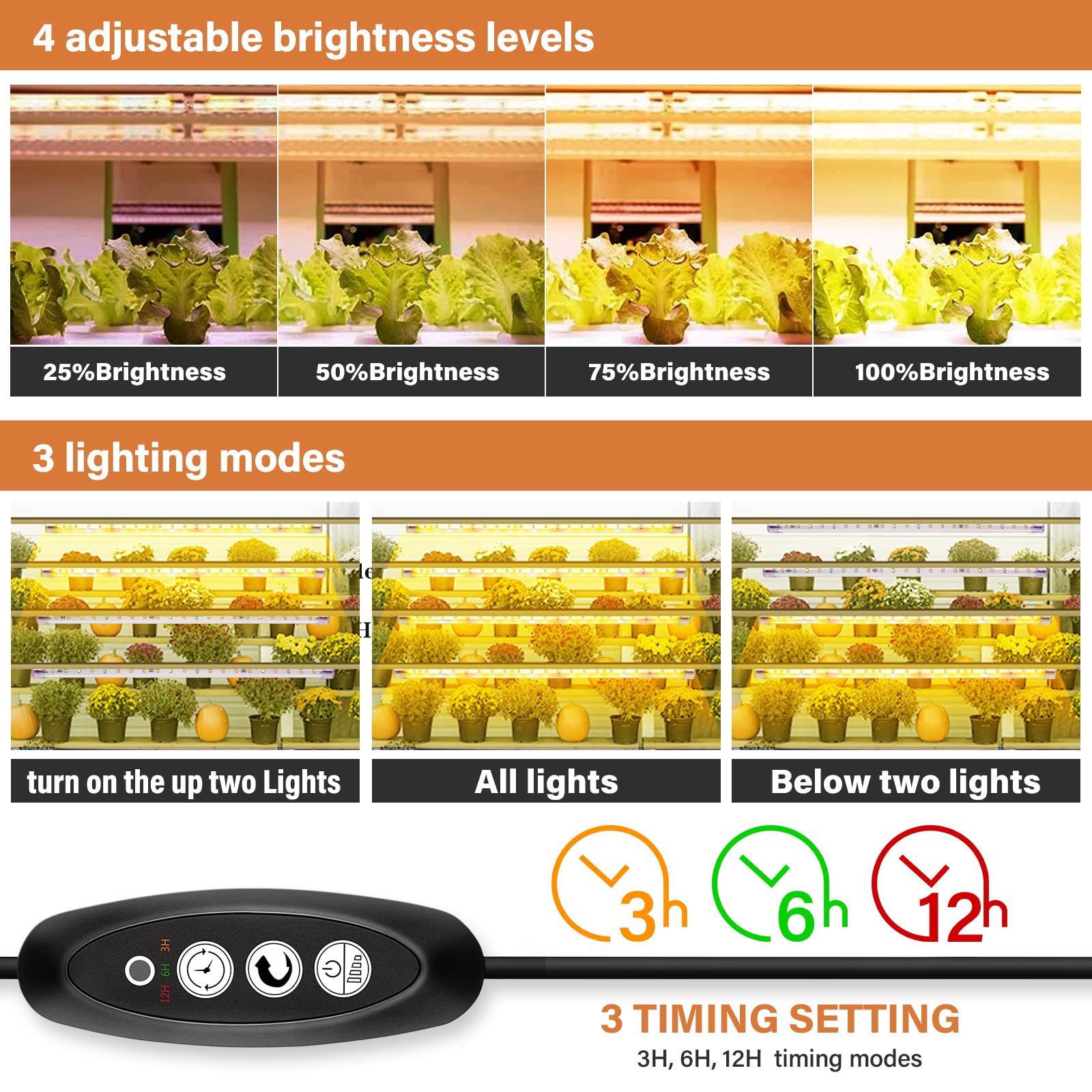 Plant Grow Light 6 Packs T5&Full Spectrum 3500K 6500K&Red Led With Auto Cycle Timer 3/6/12Hours Dual Channel 4 Brightness Level