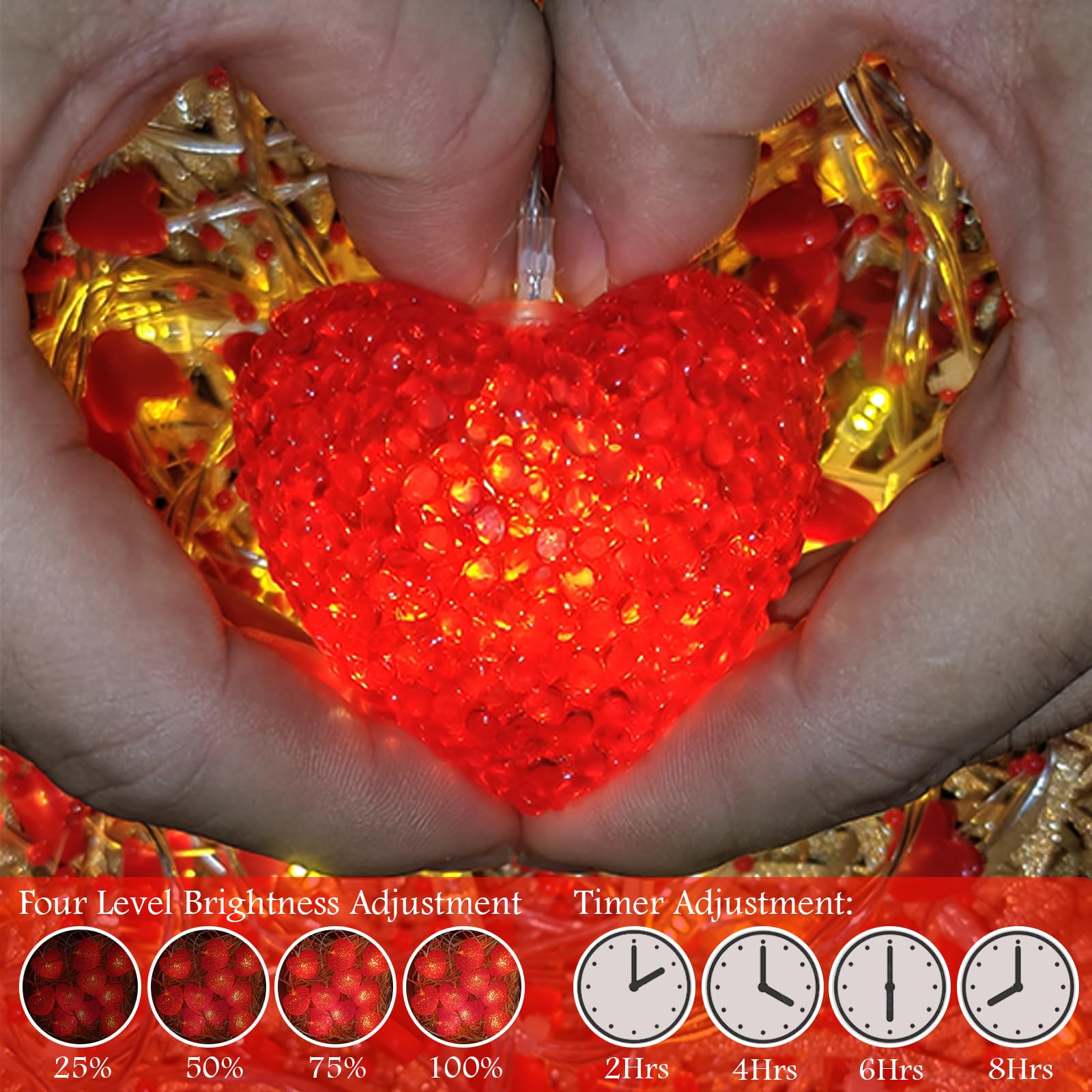 Valentines Heart String Lights Battery Operated, 6.8Ft Valentine Decoration Lights 10 Led Red Heart String Lights With Timer, Romantic Red Light Strings For Party Wedding Christmas Valentine Decor