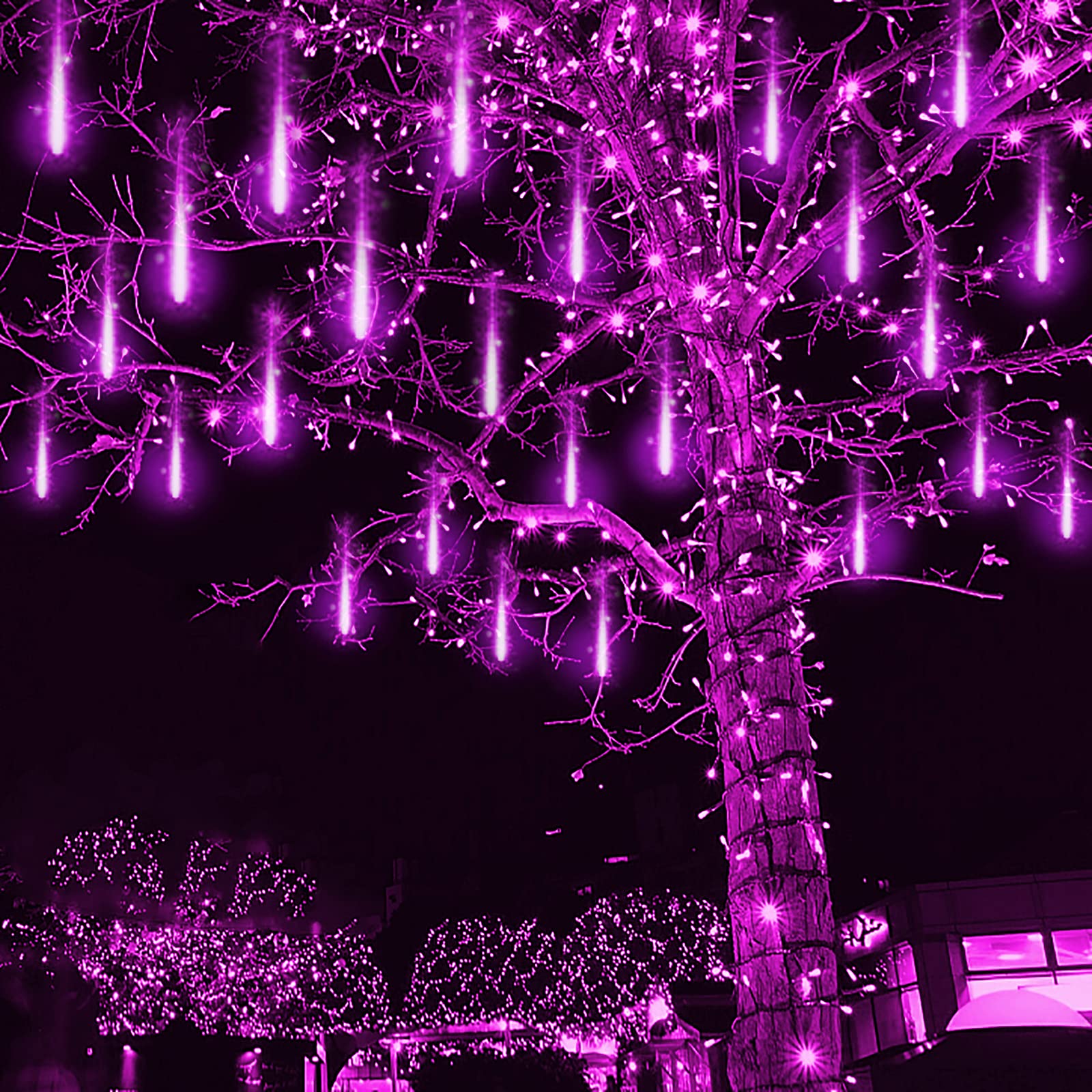 Kwaiffeo Purple Meteor Shower Lights, Waterproof Icicle Lights, 30CM, 8 Tube, for Christmas and Holiday Decorations